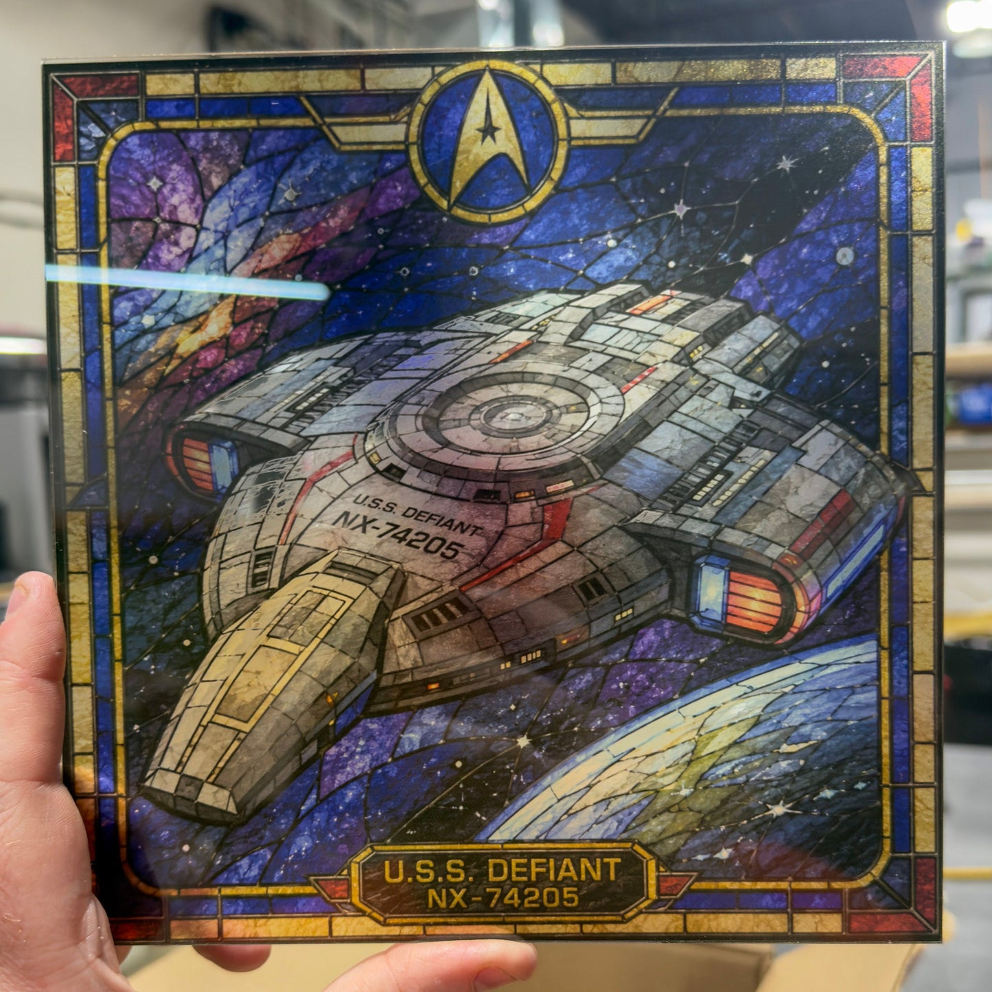 Tactical Starship Inspired Sci-Fi Stained Glass Print | Futuristic Space Wall Art