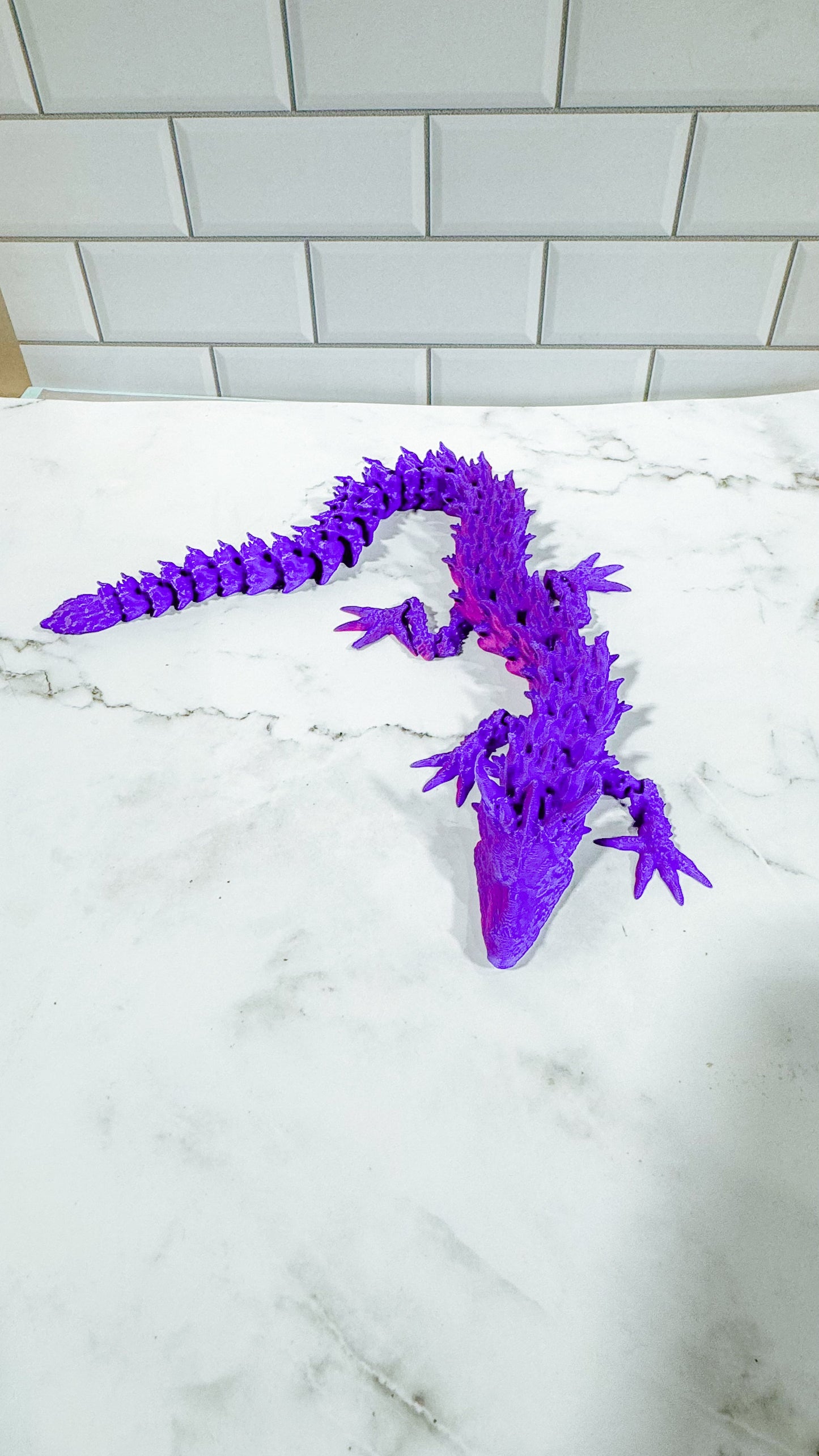 3D Printed Articulated Dragon in Purple Shimmer - Fantasy Art Sculpture