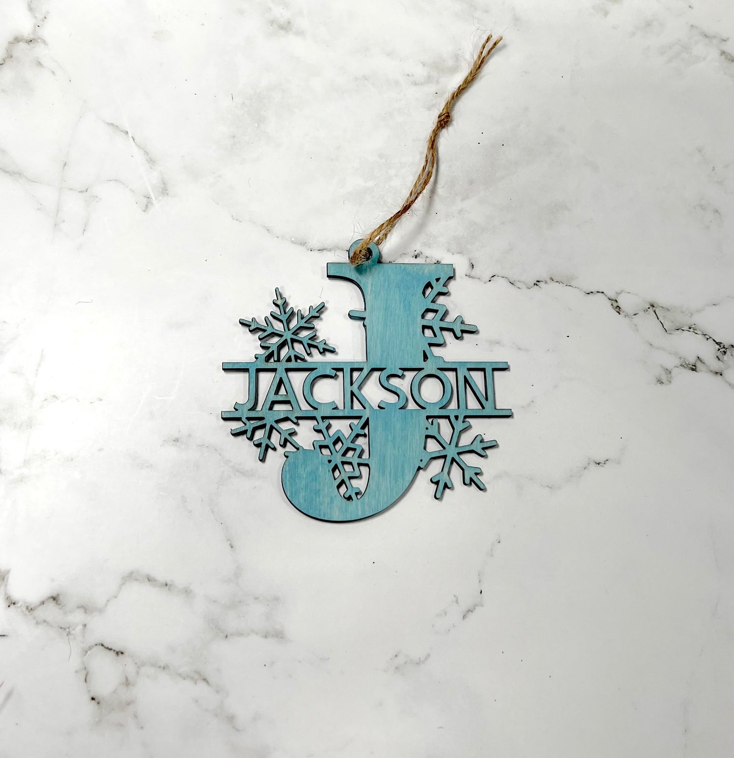 Personalized Split Monogram Ornament with Snowflakes or Swirls - Personalized Holiday Gift