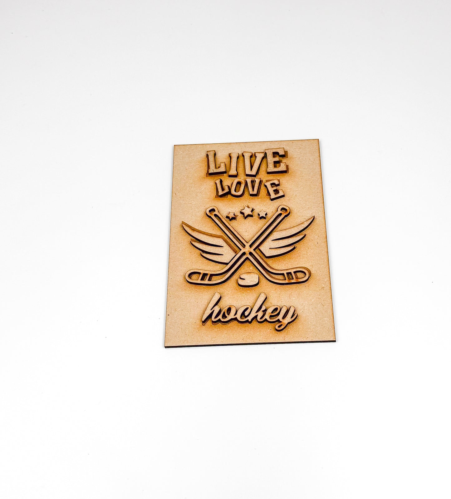 a wooden plaque that says live love hockey