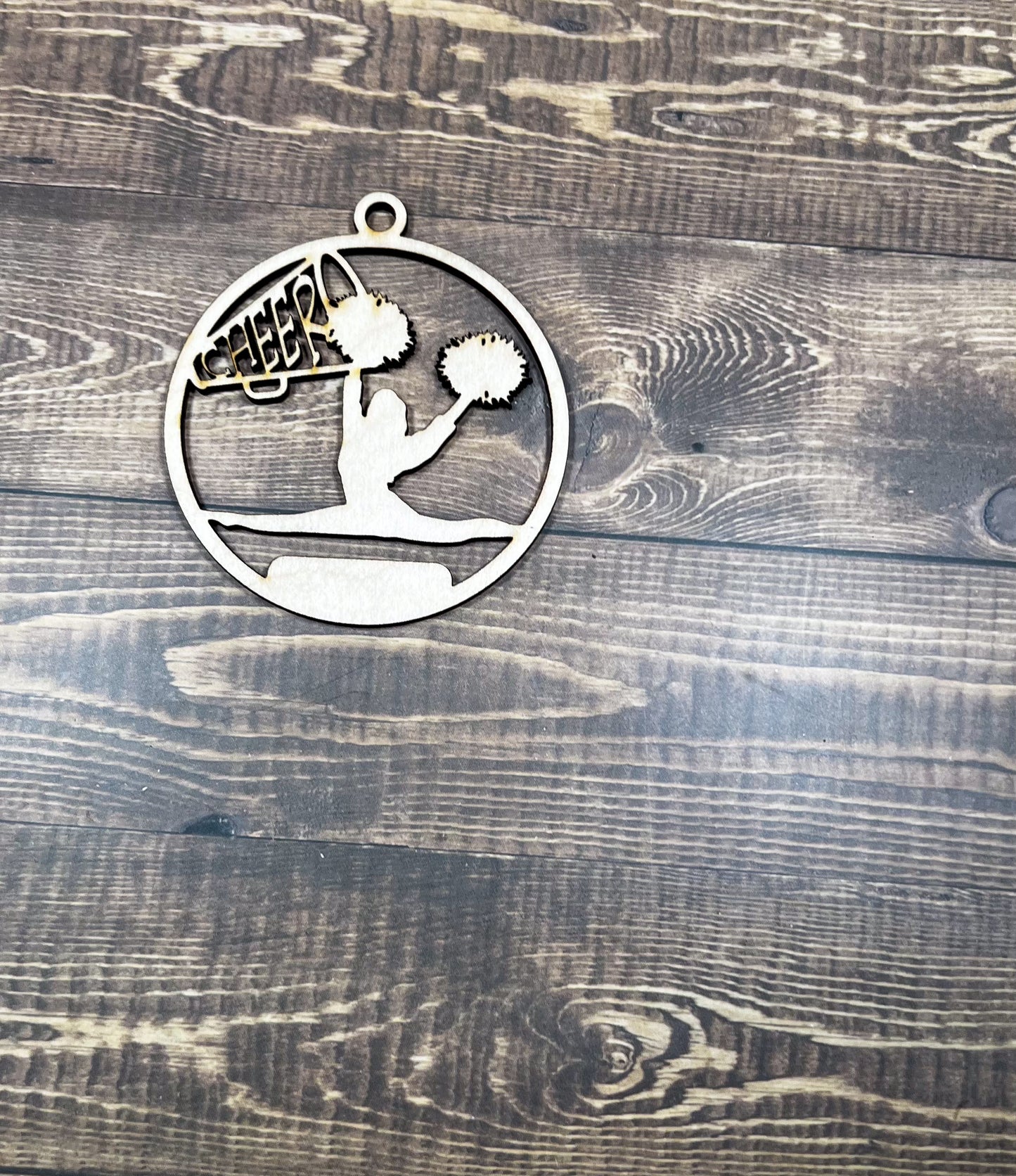 Cheer Wooden Sports Ornament, Sports Ornament, Engraved Ornament, Laser Engraved Wood Ornament
