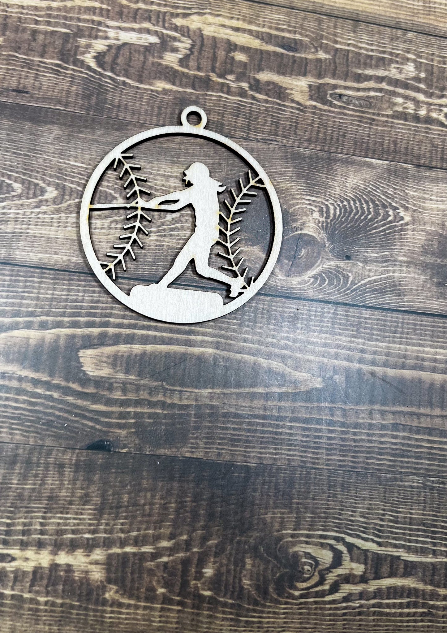 Softball Ornament, Wooden Sports Ornament, Sports Ornament, Engraved Ornament, Laser Engraved Wood Ornament