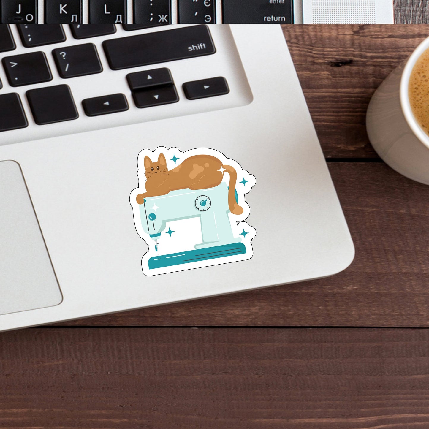Cat & Sewing Machine Sticker