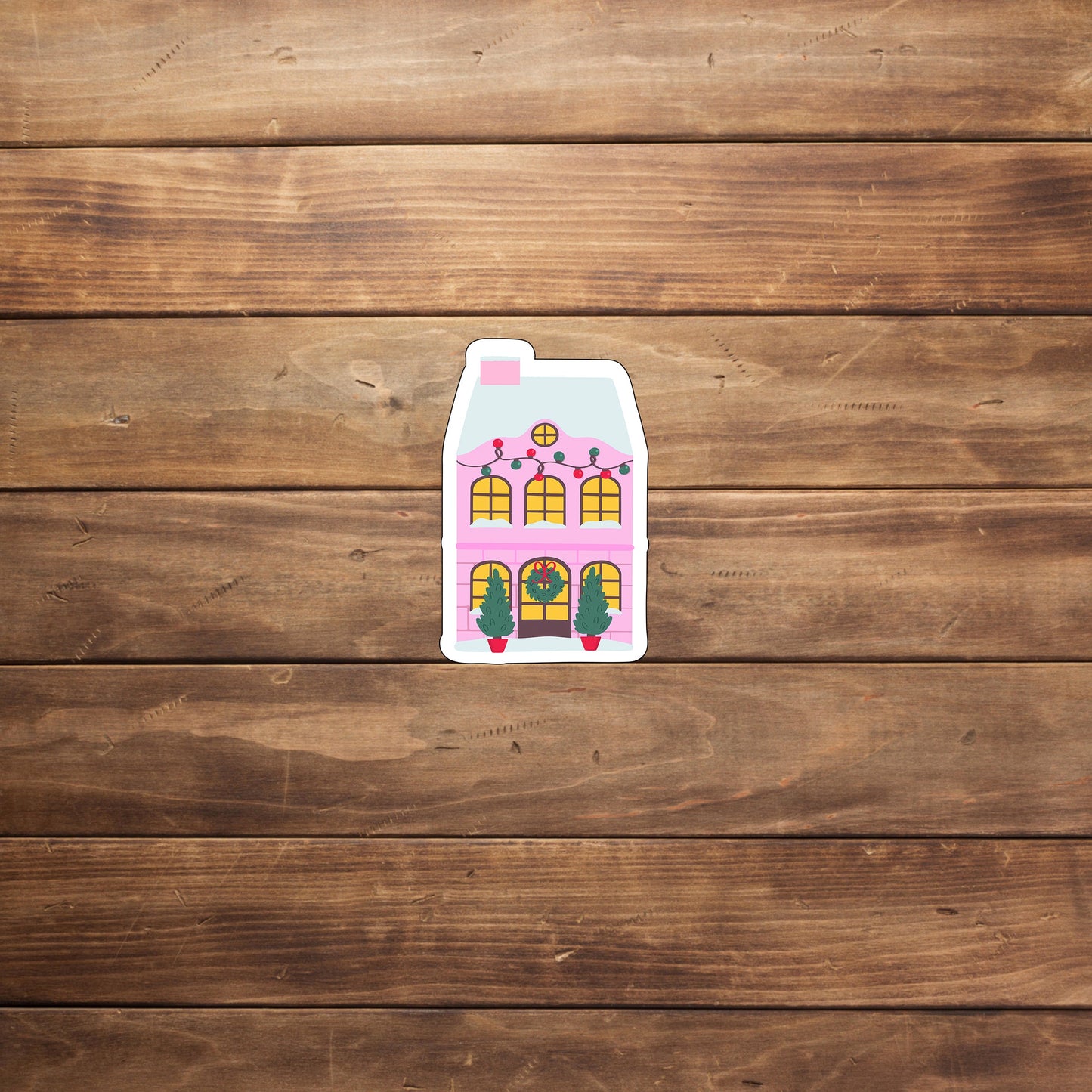 Pink Christmas Sticker, House Sticker