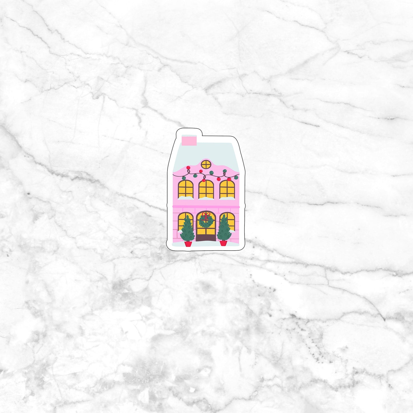 Pink Christmas Sticker, House Sticker