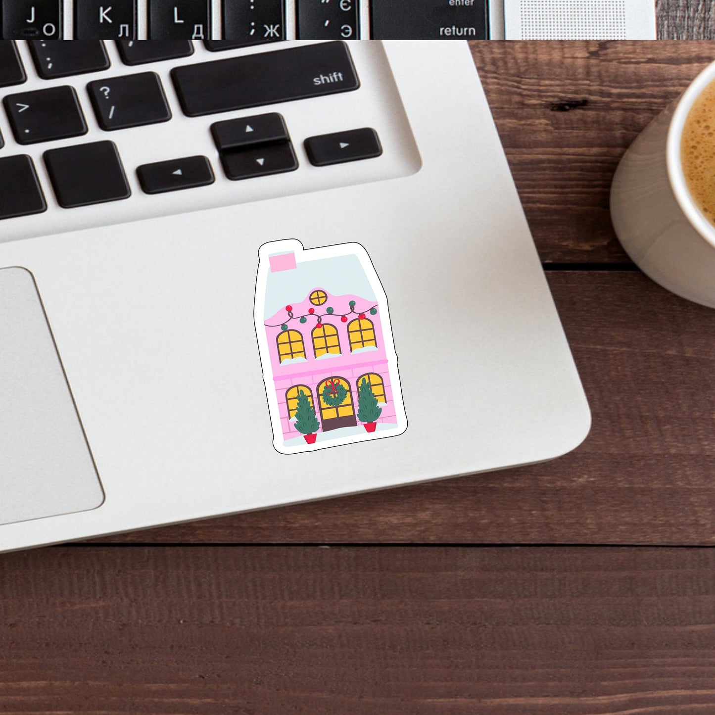 Pink Christmas Sticker, House Sticker