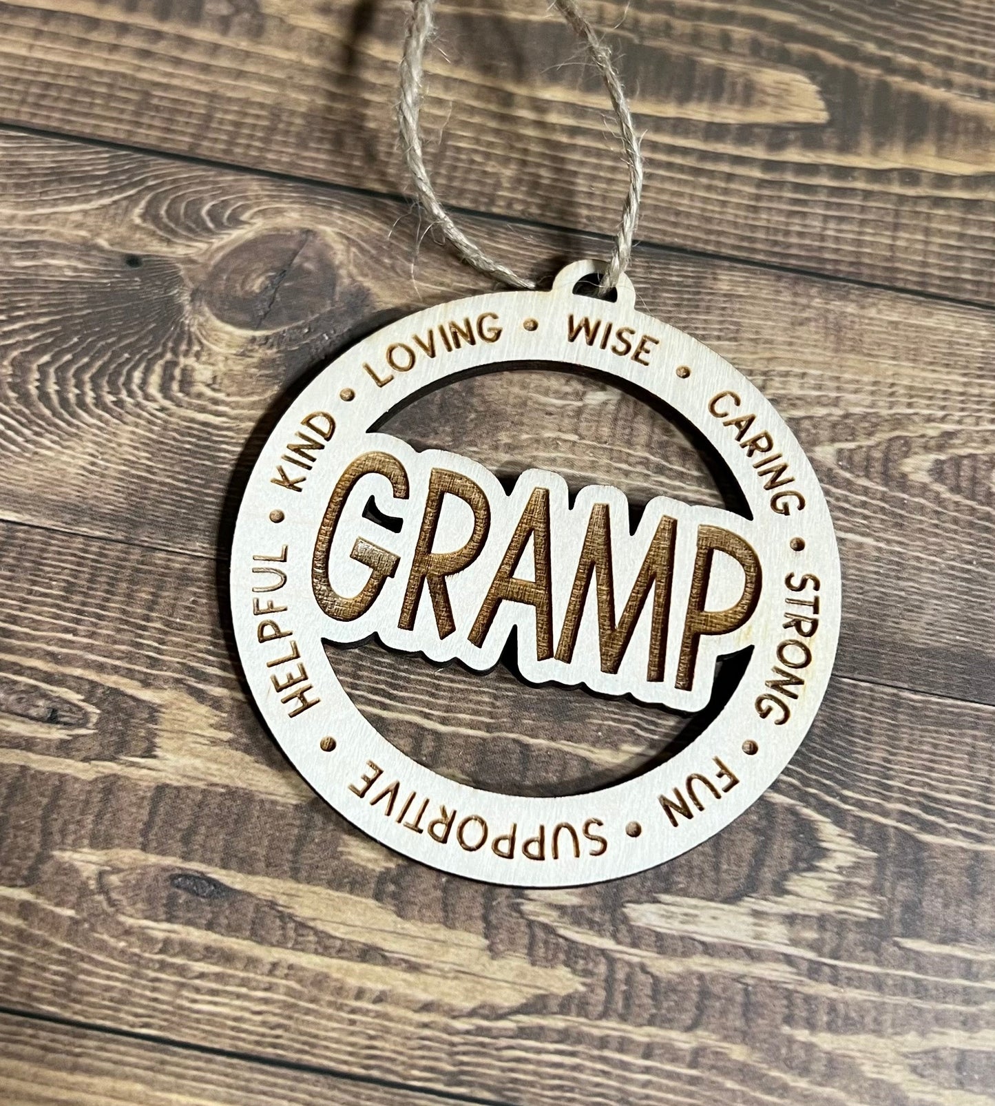GRAMP Ornaments ,Personalized Ornament, Wooden Family Ornament , Laser Engraved Wood Ornament