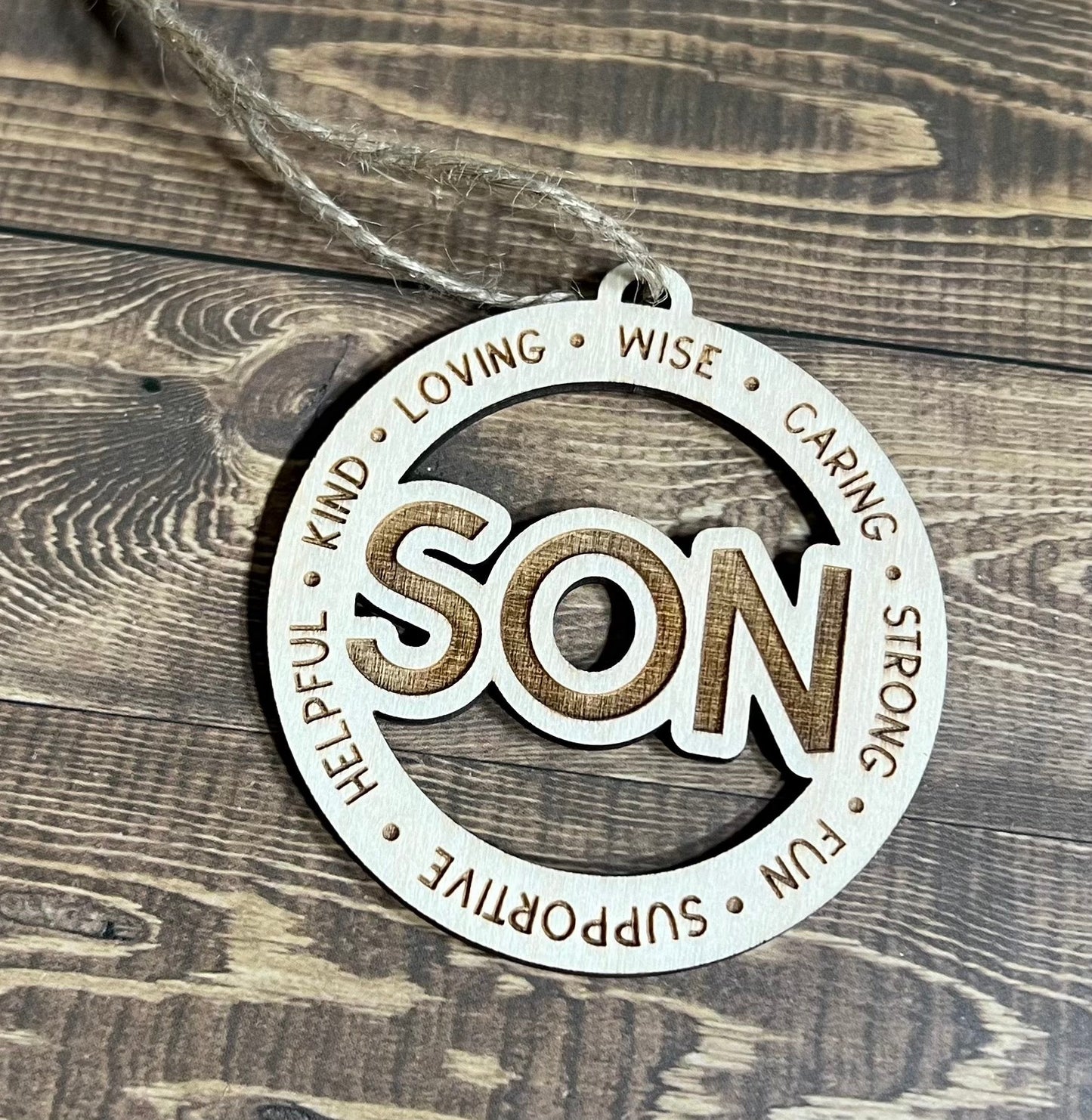 SON Ornaments ,Personalized Ornament, Wooden Family Ornament , Laser Engraved Wood Ornament