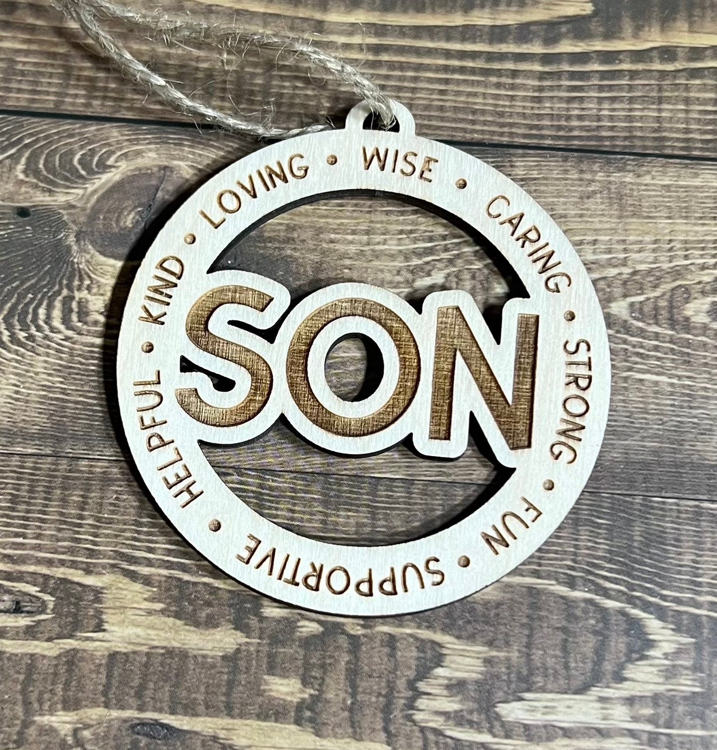 SON Ornaments ,Personalized Ornament, Wooden Family Ornament , Laser Engraved Wood Ornament