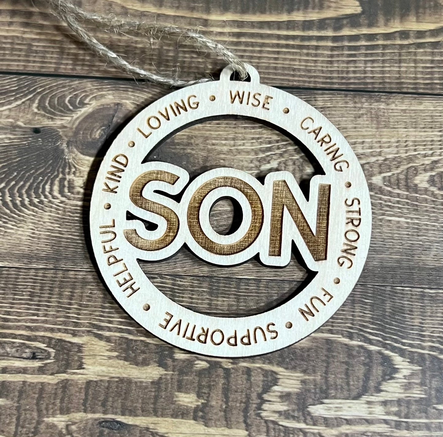 SON Ornaments ,Personalized Ornament, Wooden Family Ornament , Laser Engraved Wood Ornament
