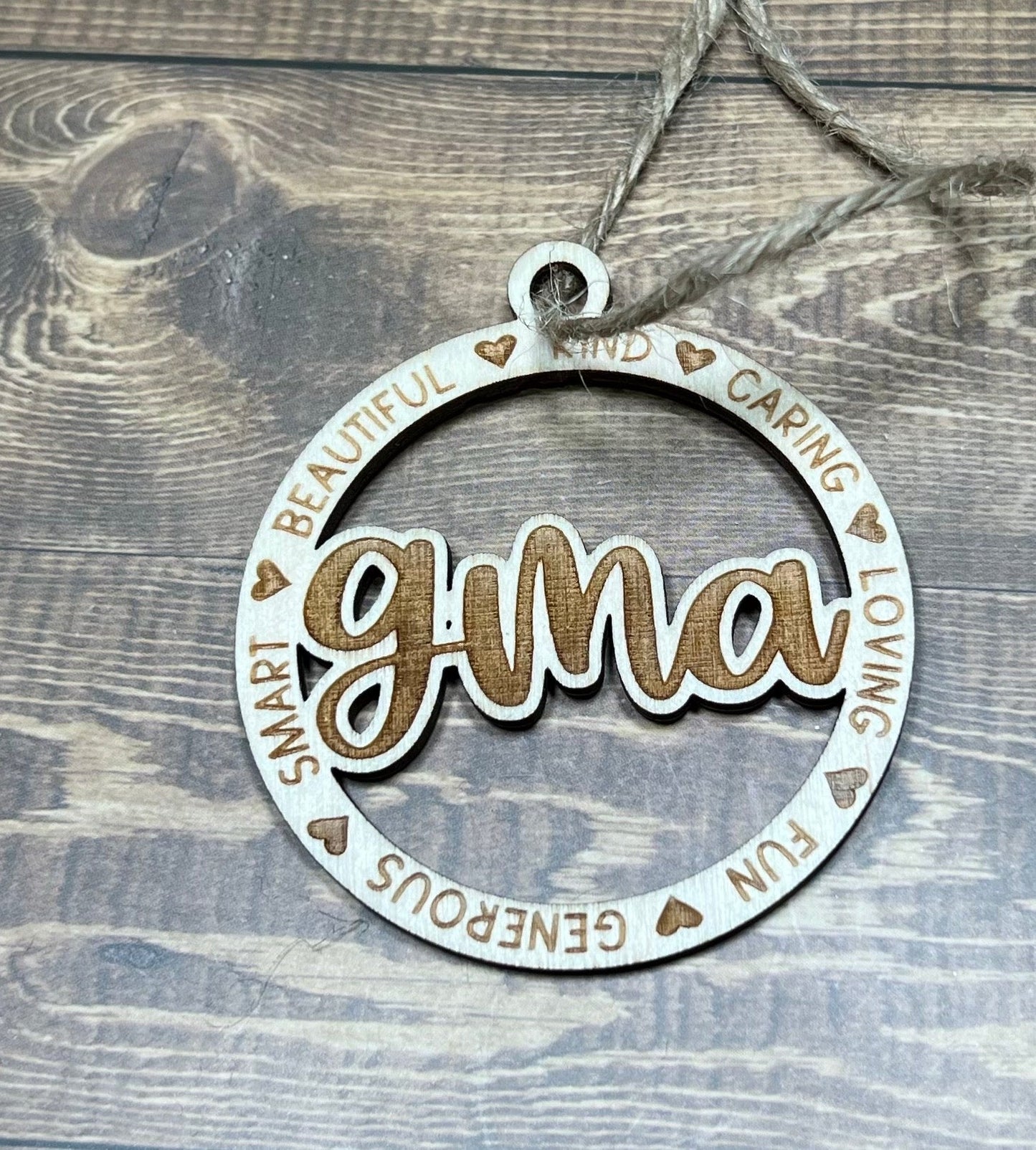 Gina Ornament ,Personalized Ornament, Wooden Family Ornament , Laser Engraved Wood Ornament