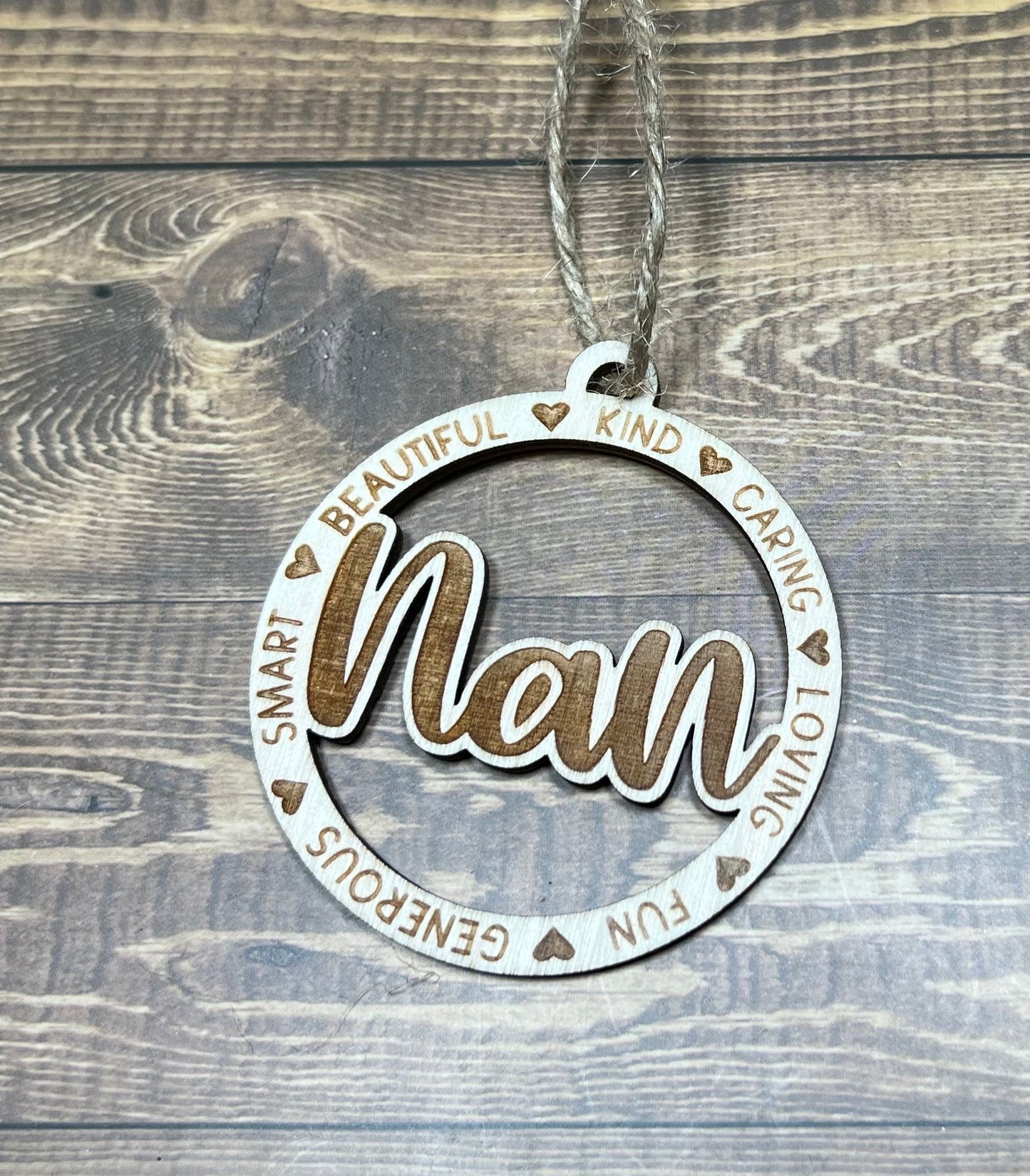 Nan Ornament ,Personalized Ornament, Wooden Family Ornament , Laser Engraved Wood Ornament