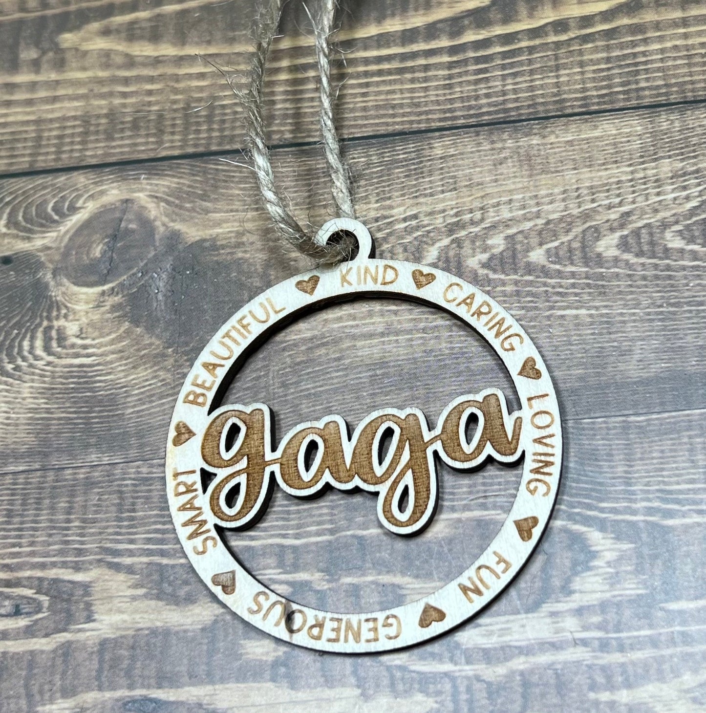 gaga Ornament ,Personalized Ornament, Wooden Family Ornament , Laser Engraved Wood Ornament
