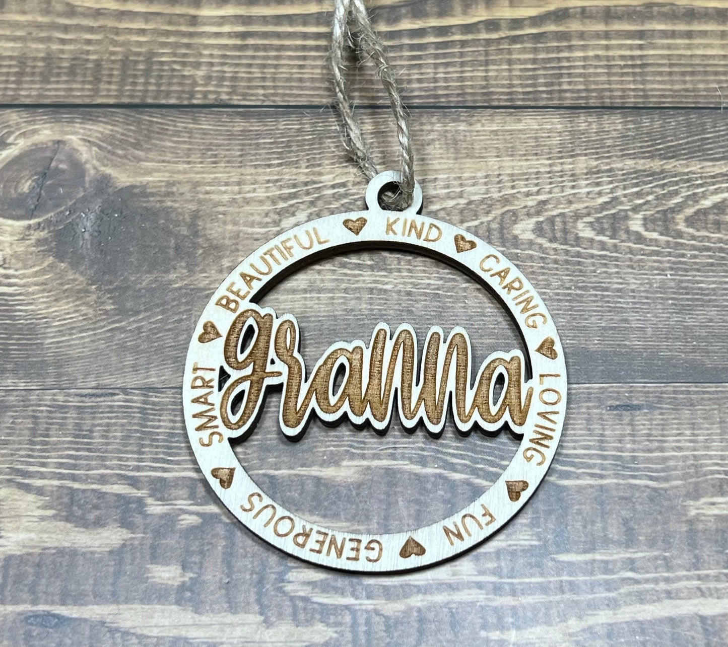 Granna Ornament ,Personalized Ornament, Wooden Family Ornament , Laser Engraved Wood Ornament