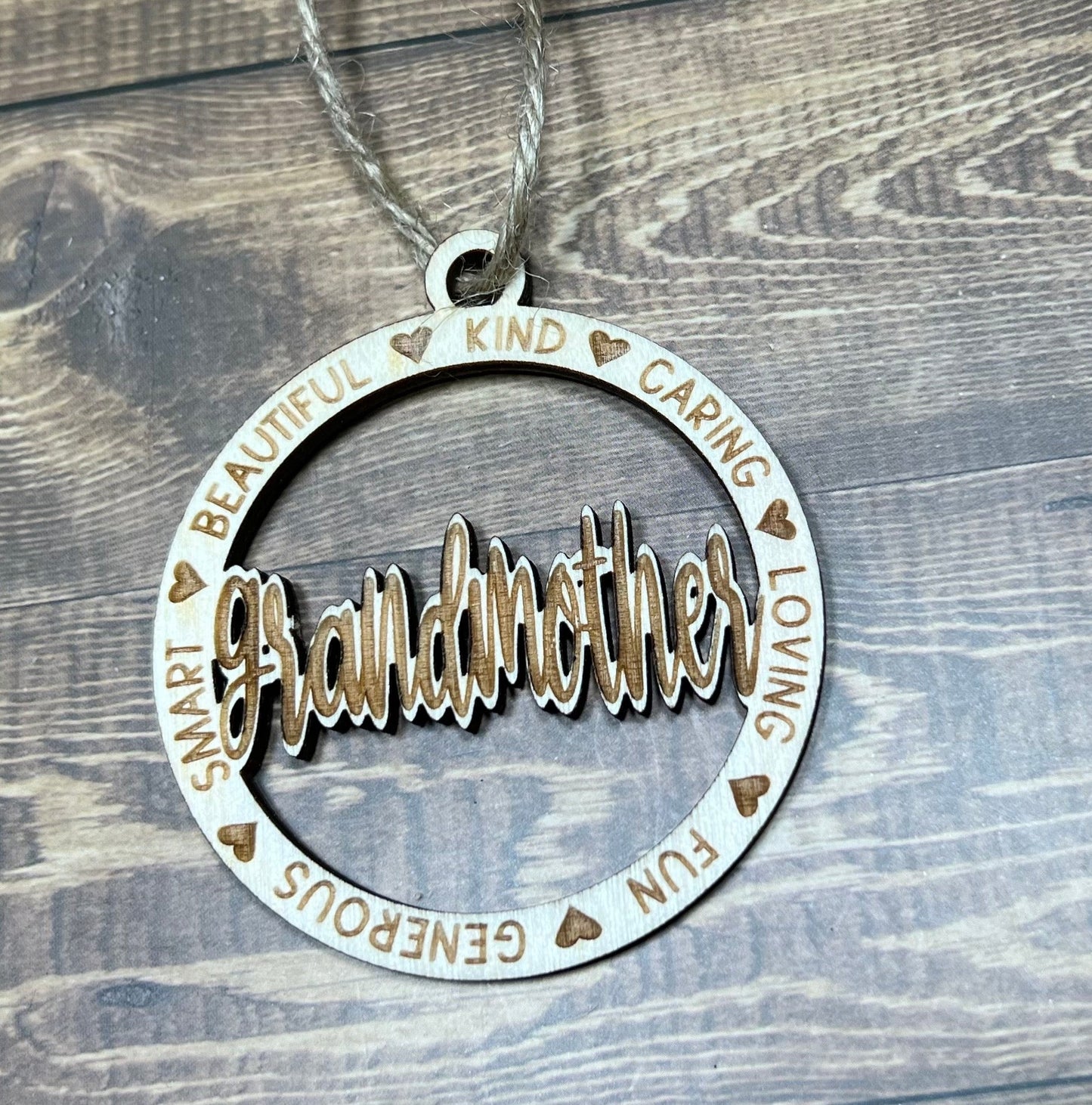 grandmother Ornament ,Personalized Ornament, Wooden Family Ornament , Laser Engraved Wood Ornament