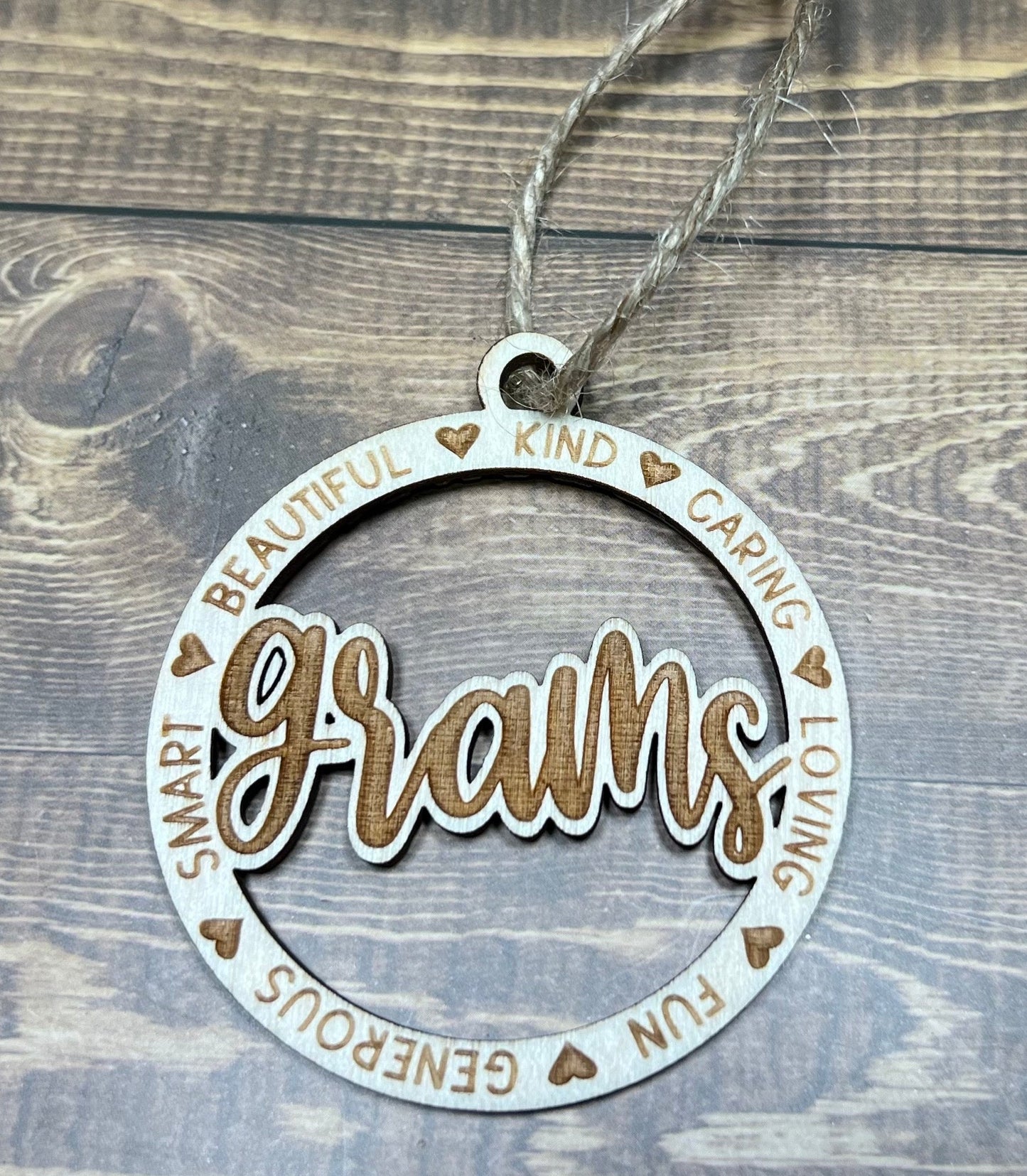 grams Ornament ,Personalized Ornament, Wooden Family Ornament , Laser Engraved Wood Ornament