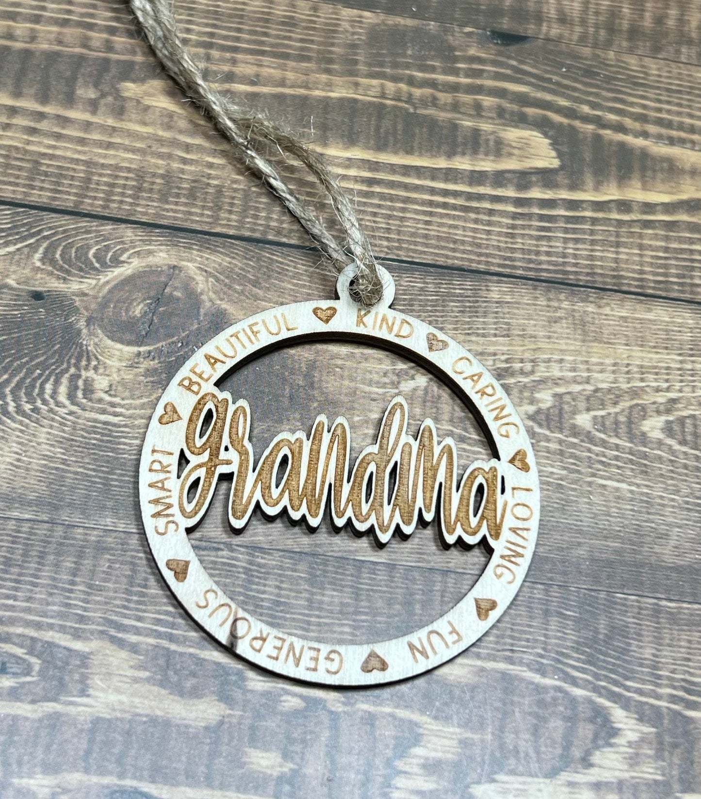 Grandma Ornament ,Personalized Ornament, Wooden Family Ornament , Laser Engraved Wood Ornament