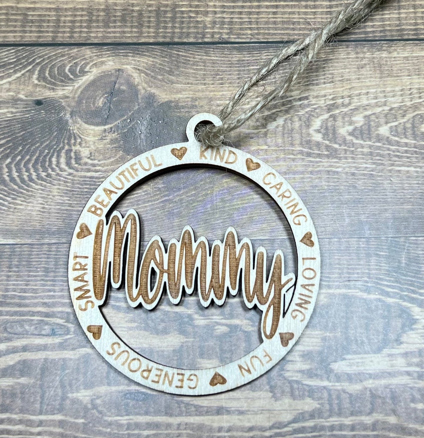 Mommy Ornament ,Personalized Ornament, Wooden Family Ornament , Laser Engraved Wood Ornament