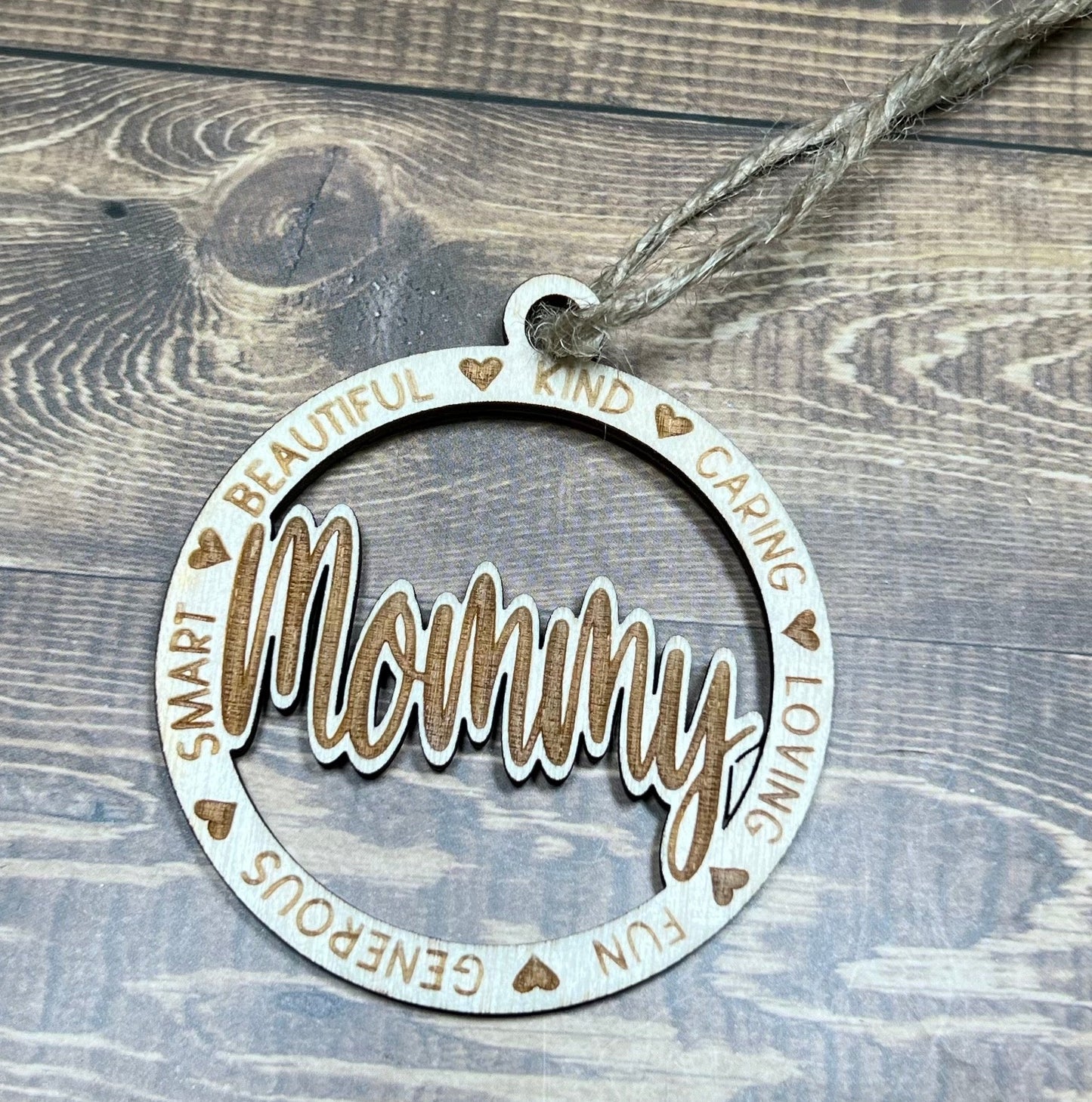 Mommy Ornament ,Personalized Ornament, Wooden Family Ornament , Laser Engraved Wood Ornament