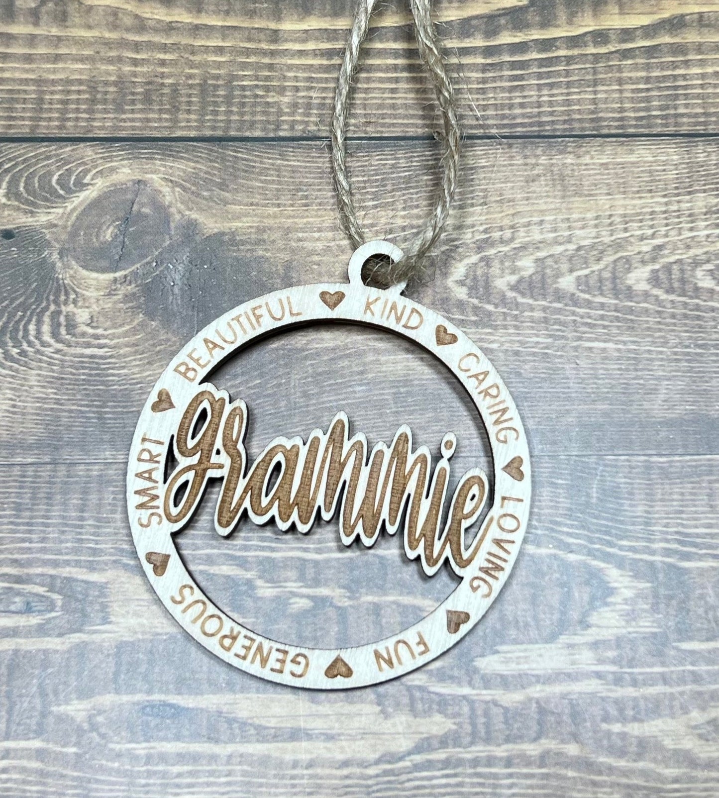 Grammie Ornament ,Personalized Ornament, Wooden Family Ornament , Laser Engraved Wood Ornament
