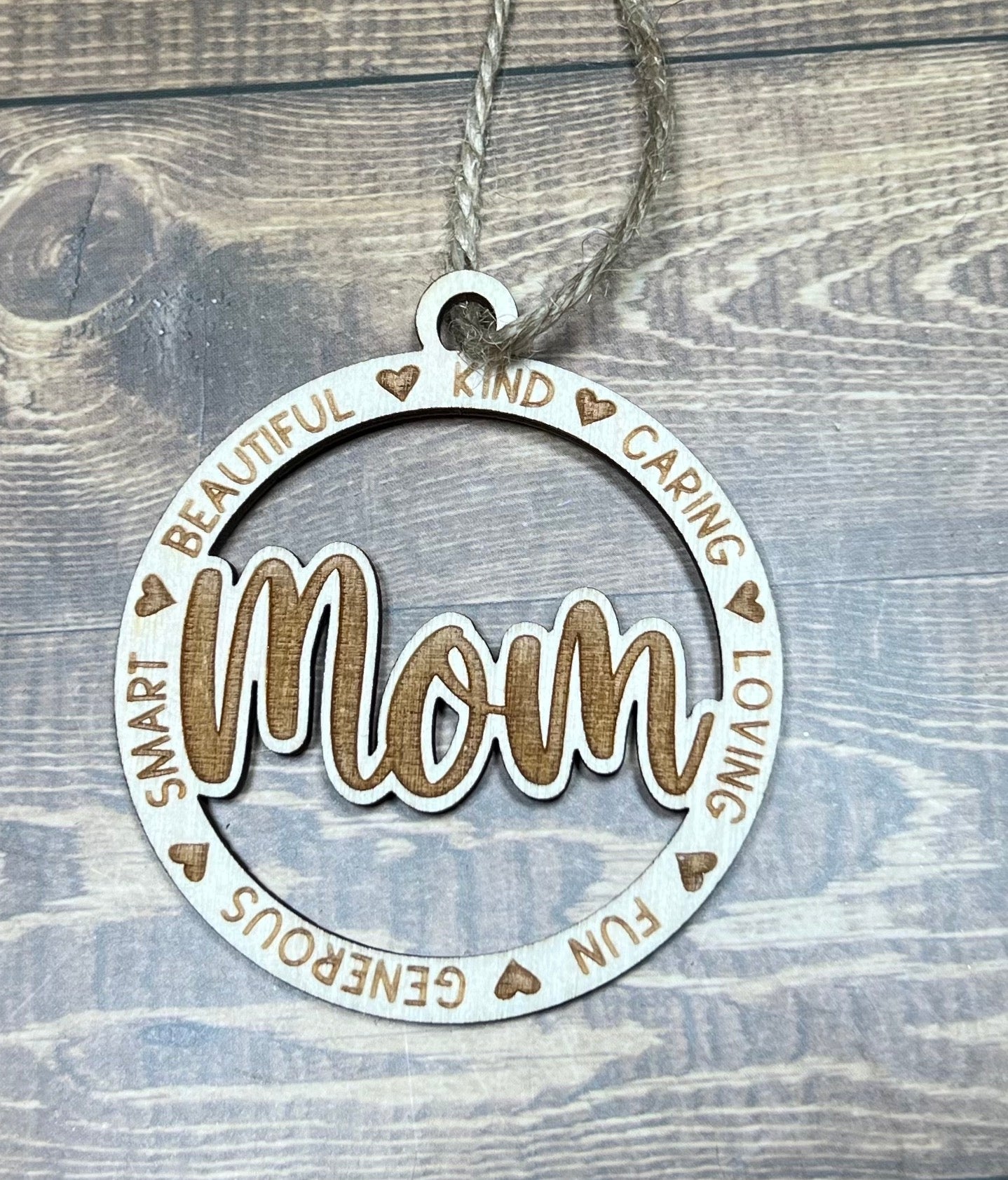 Mom Ornament ,Personalized Ornament, Wooden Family Ornament , Laser Engraved Wood Ornament
