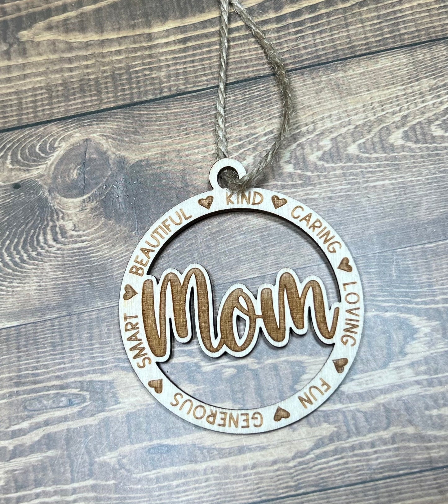 Mom Ornament ,Personalized Ornament, Wooden Family Ornament , Laser Engraved Wood Ornament