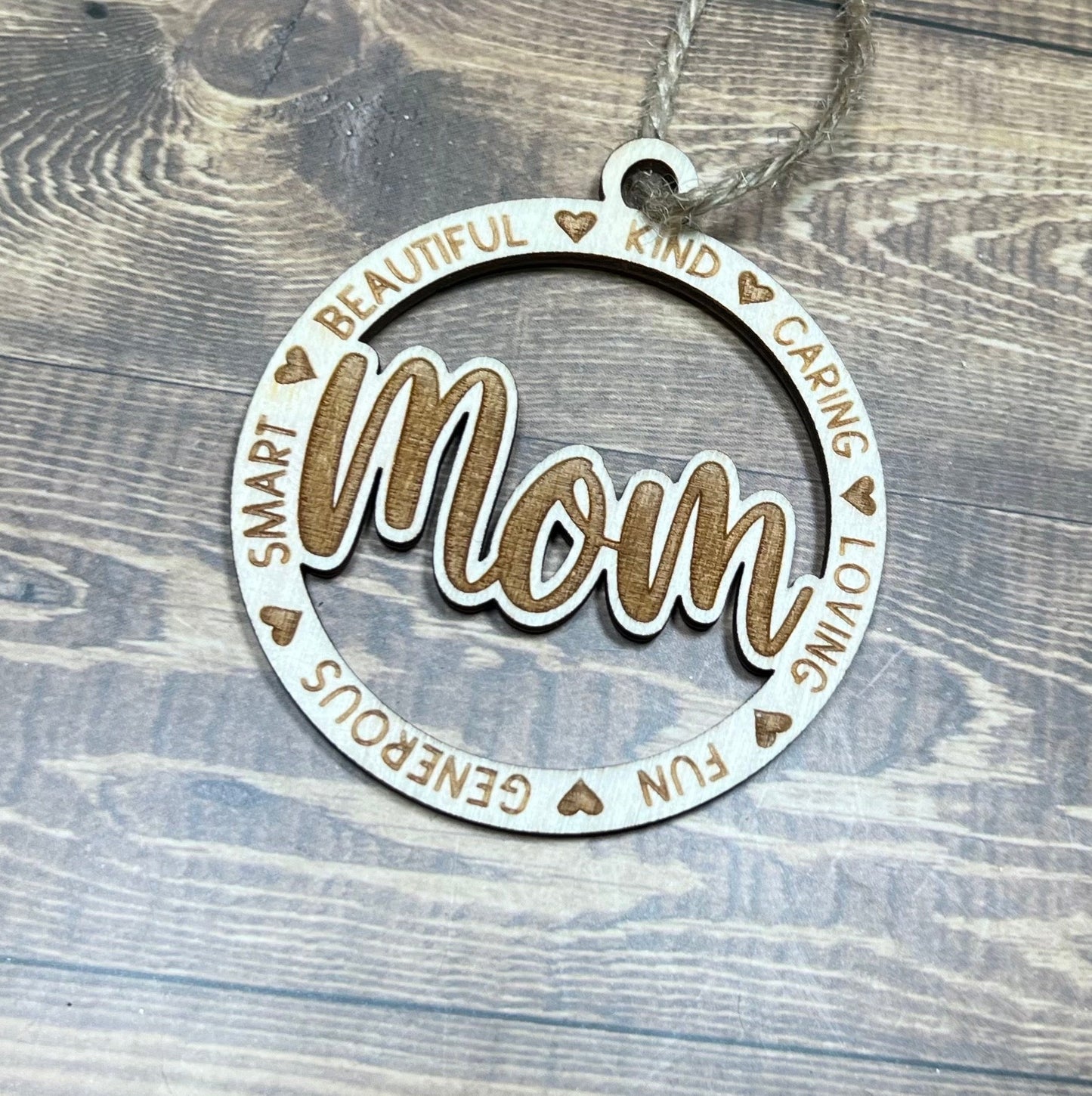 Mom Ornament ,Personalized Ornament, Wooden Family Ornament , Laser Engraved Wood Ornament
