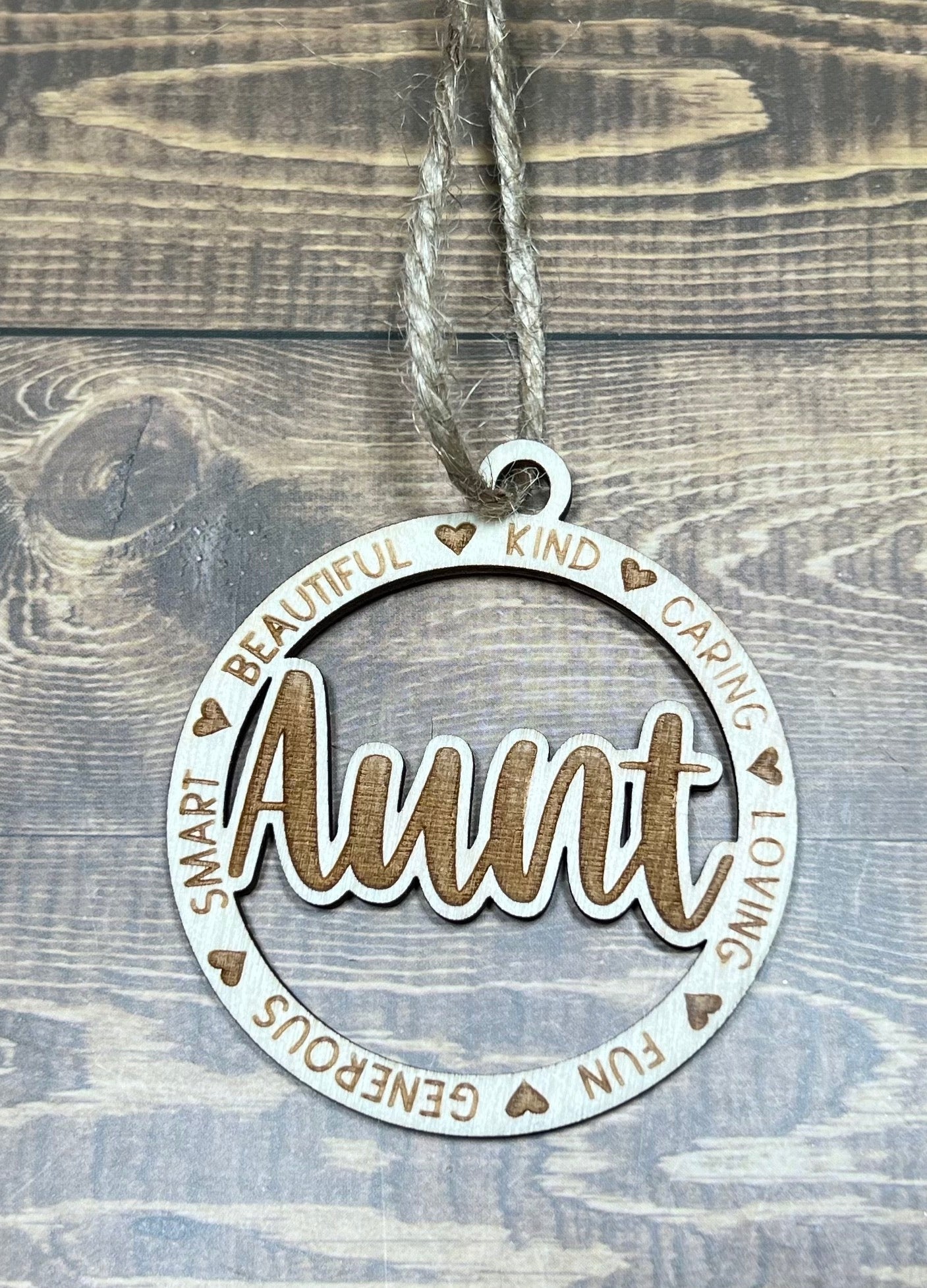Aunt Ornament ,Personalized Ornament, Wooden Family Ornament , Laser Engraved Wood Ornament
