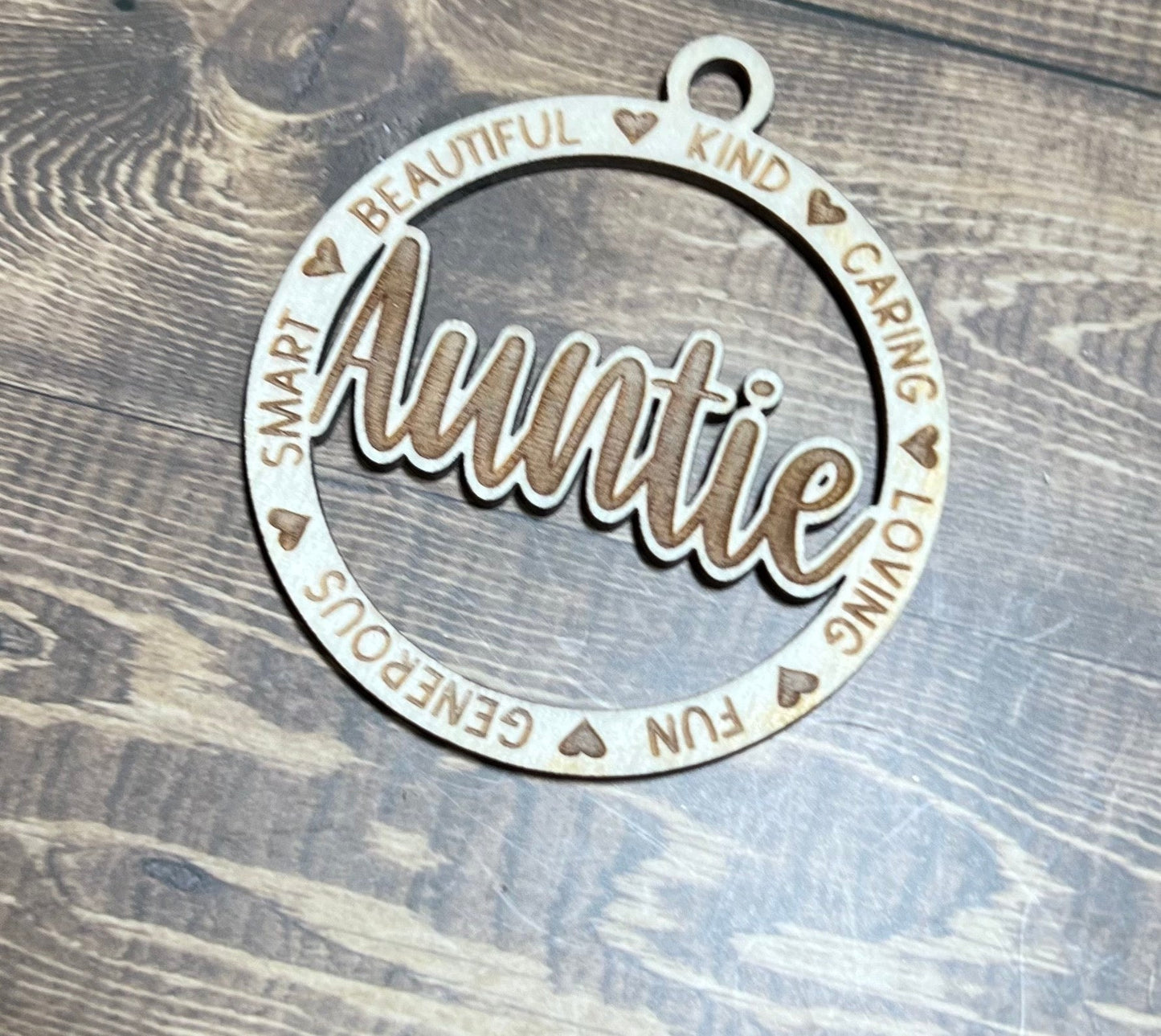 Auntie Ornament ,Personalized Ornament, Wooden Family Ornament , Laser Engraved Wood Ornament