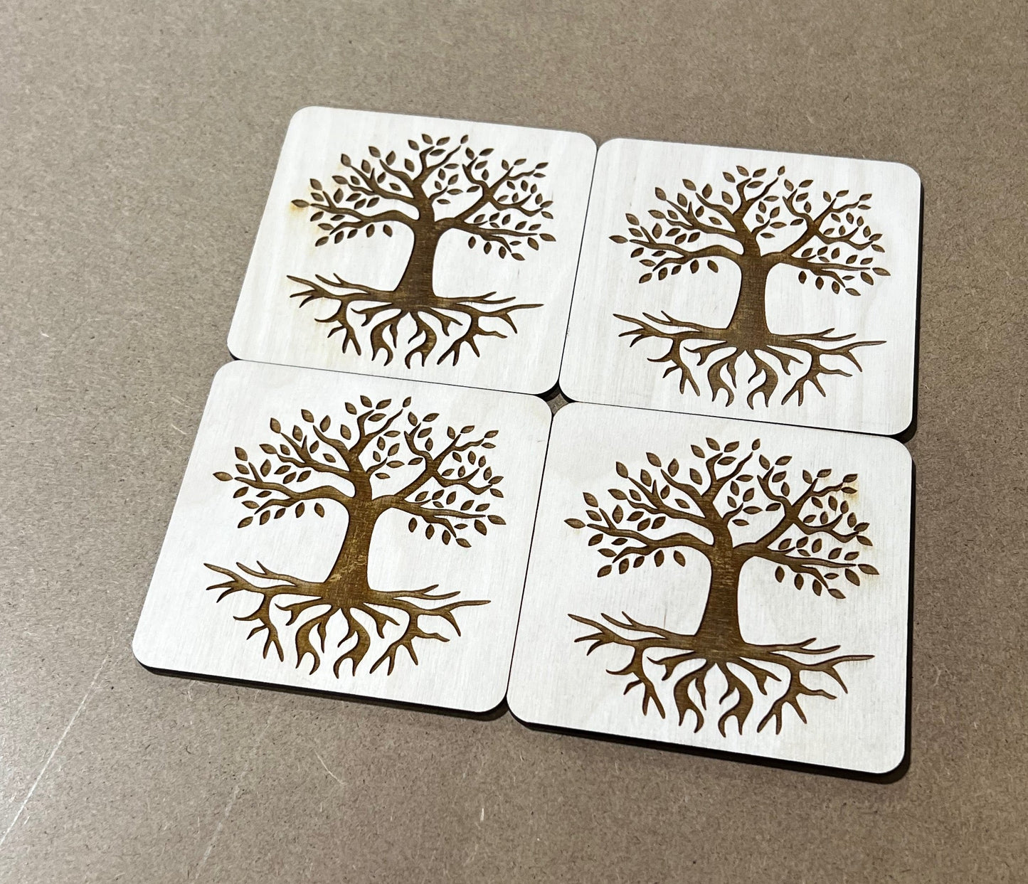 Tree Engraved Wood Coaster Set, Home Decor, Baltic Birch, Coasters,