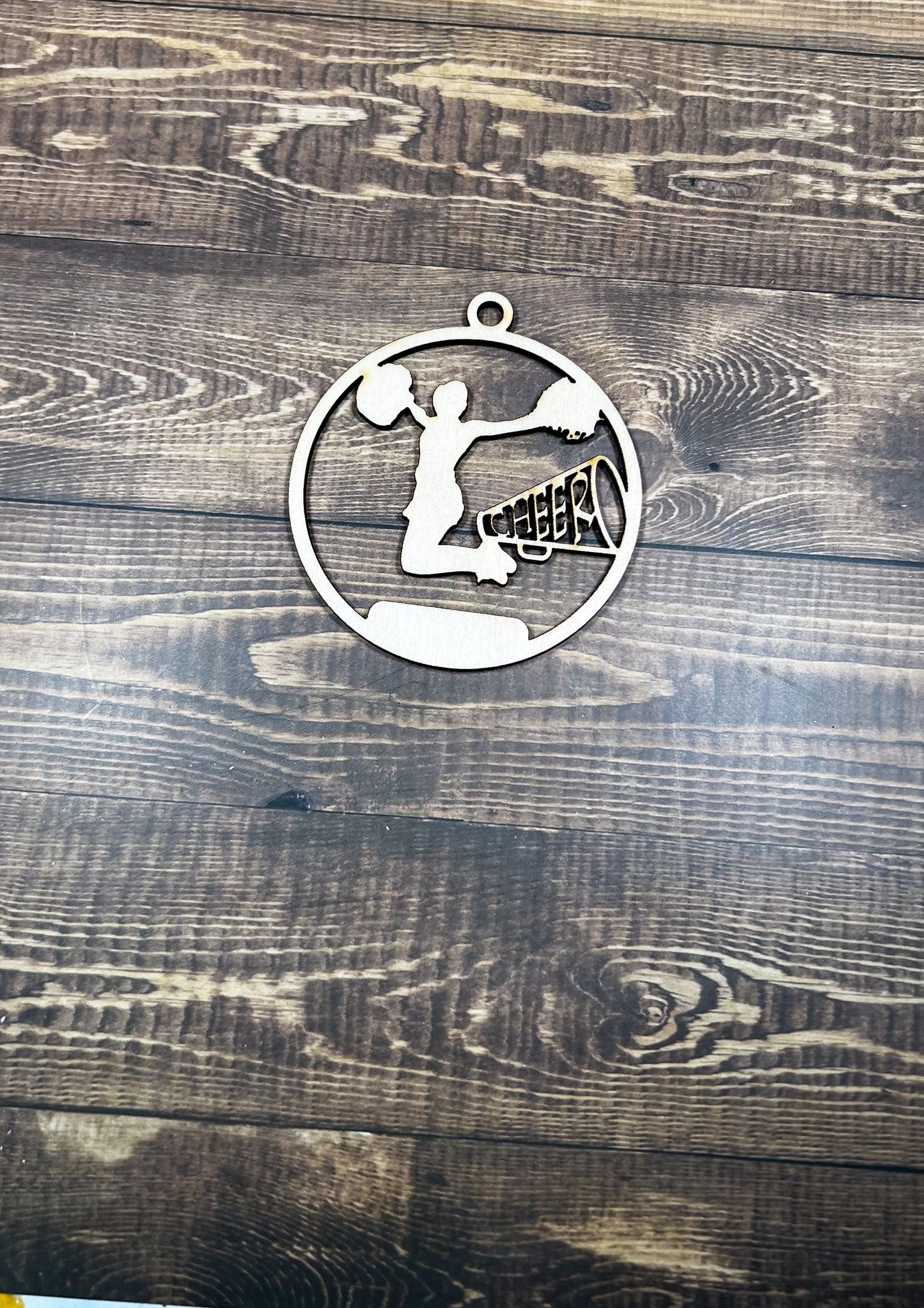 Cheer Ornament, Wooden Sports Ornament, Sports Ornament, Engraved Ornament, Laser Engraved Wood Ornament