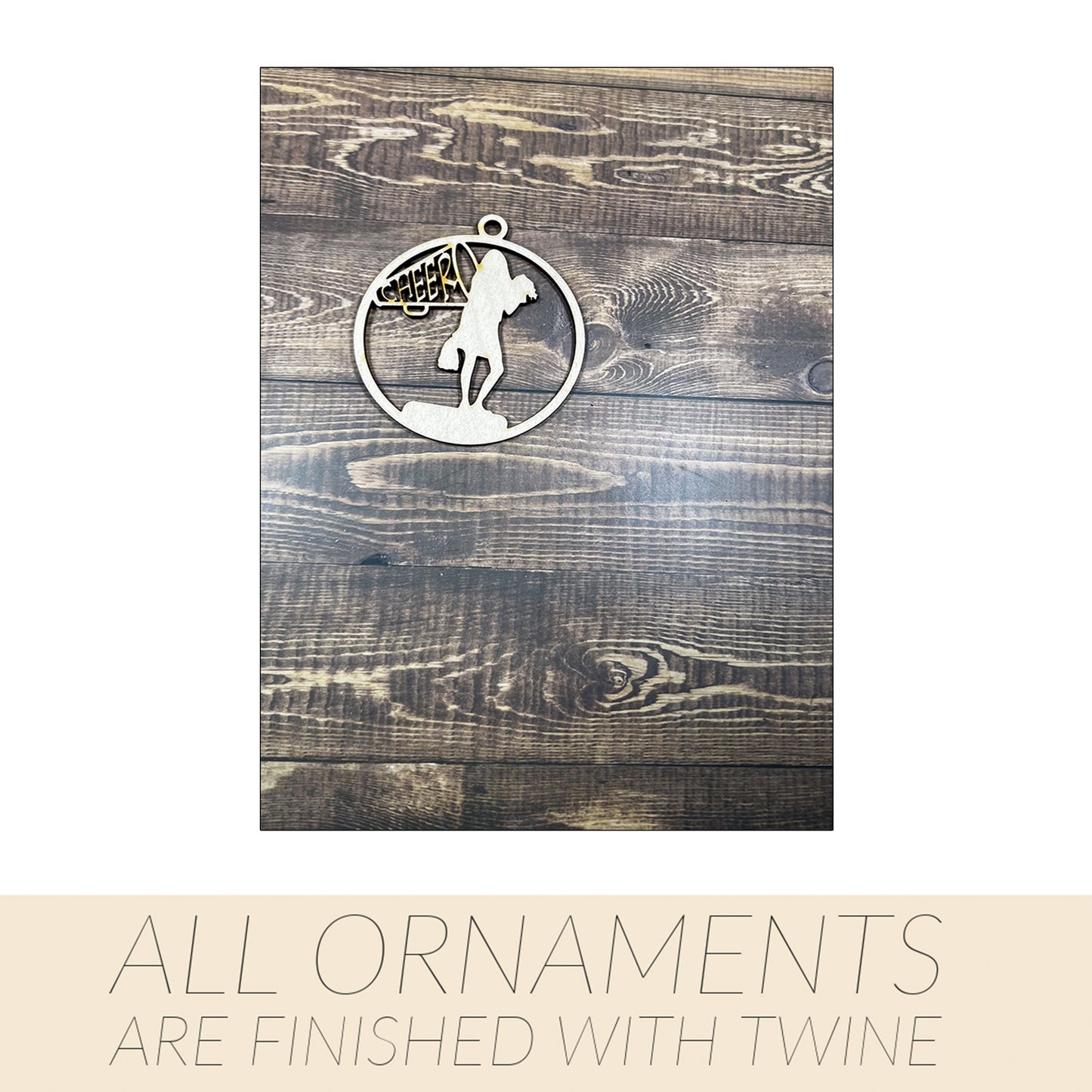 Cheer Ornament, Wooden Sports Ornament, Sports Ornament, Engraved Ornament, Laser Engraved Wood Ornament