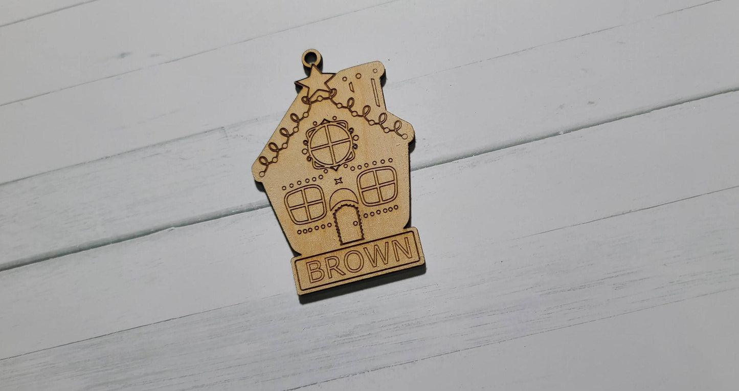 Personalized Gingerbread House Christmas Ornament ,, Wooden Ornament , Personalized name , natural wood