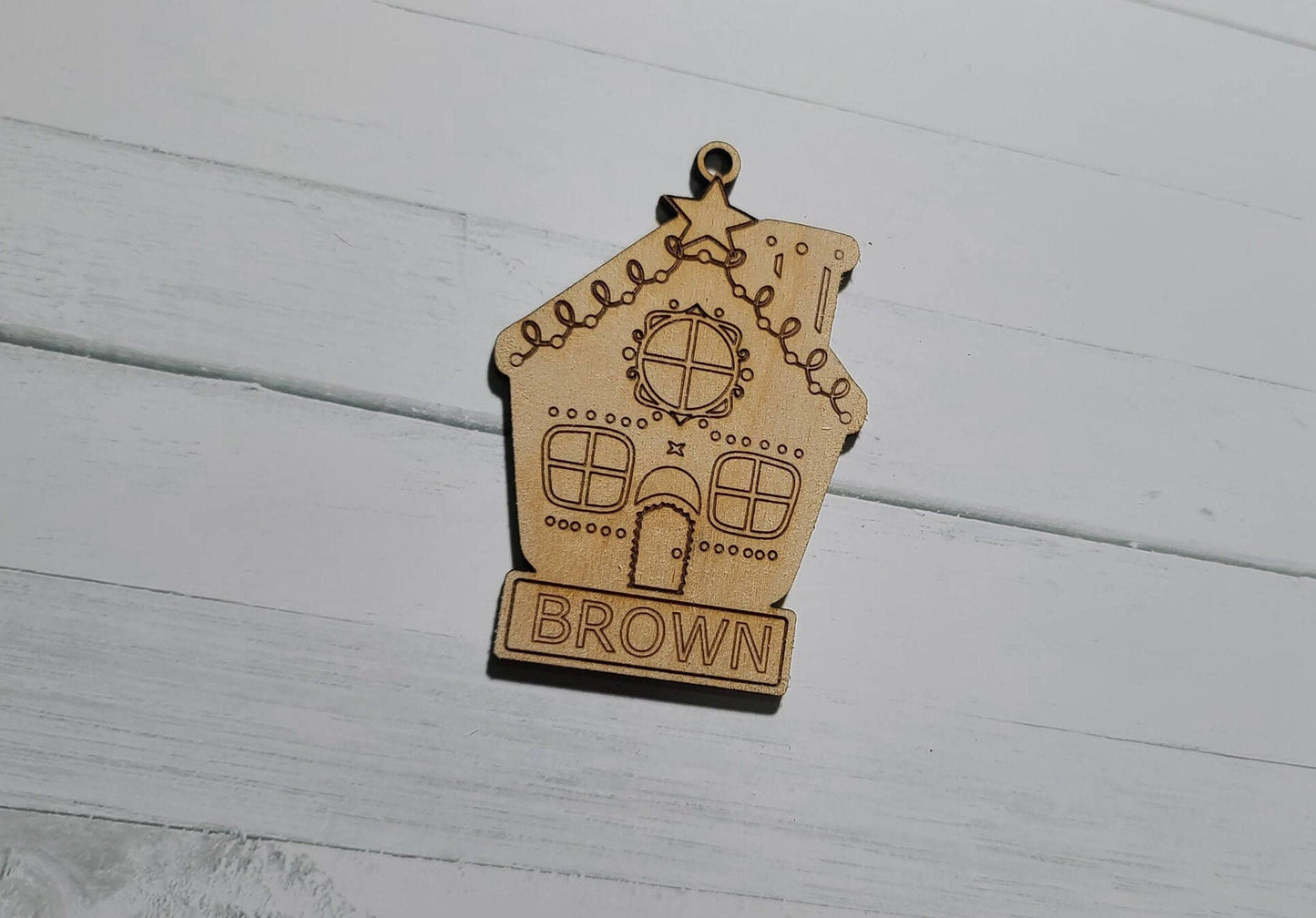 Personalized Gingerbread House Christmas Ornament ,, Wooden Ornament , Personalized name , natural wood