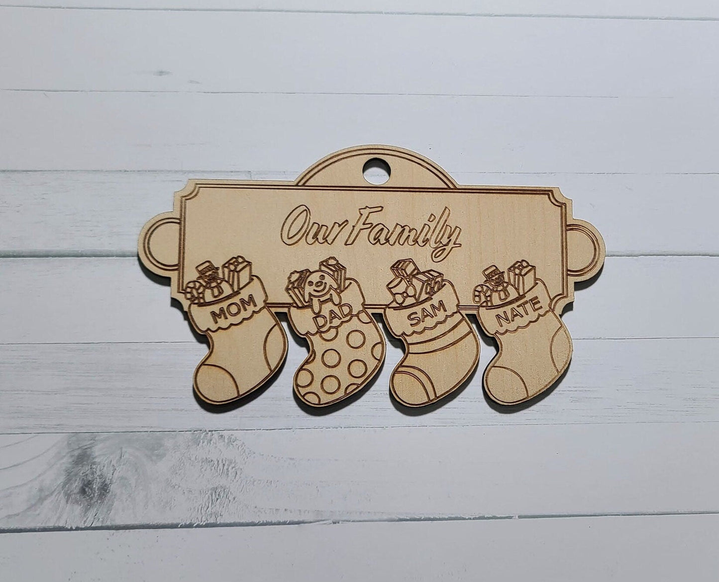 Personalized Christmas Stocking Ornament ,, Wooden Ornament , Personalized name , natural wood