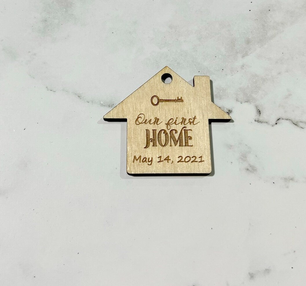 Our First Home Keychain, Home with a Key, Laser Engraved Keychain, bag tag, gift for her, gift for him ,