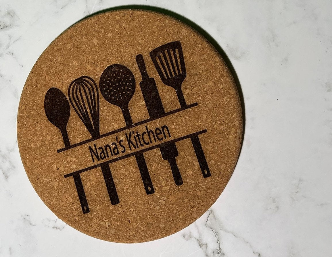 Cork trivet Personalized , Pot Holders , Hot Plate , Kitchen Gift