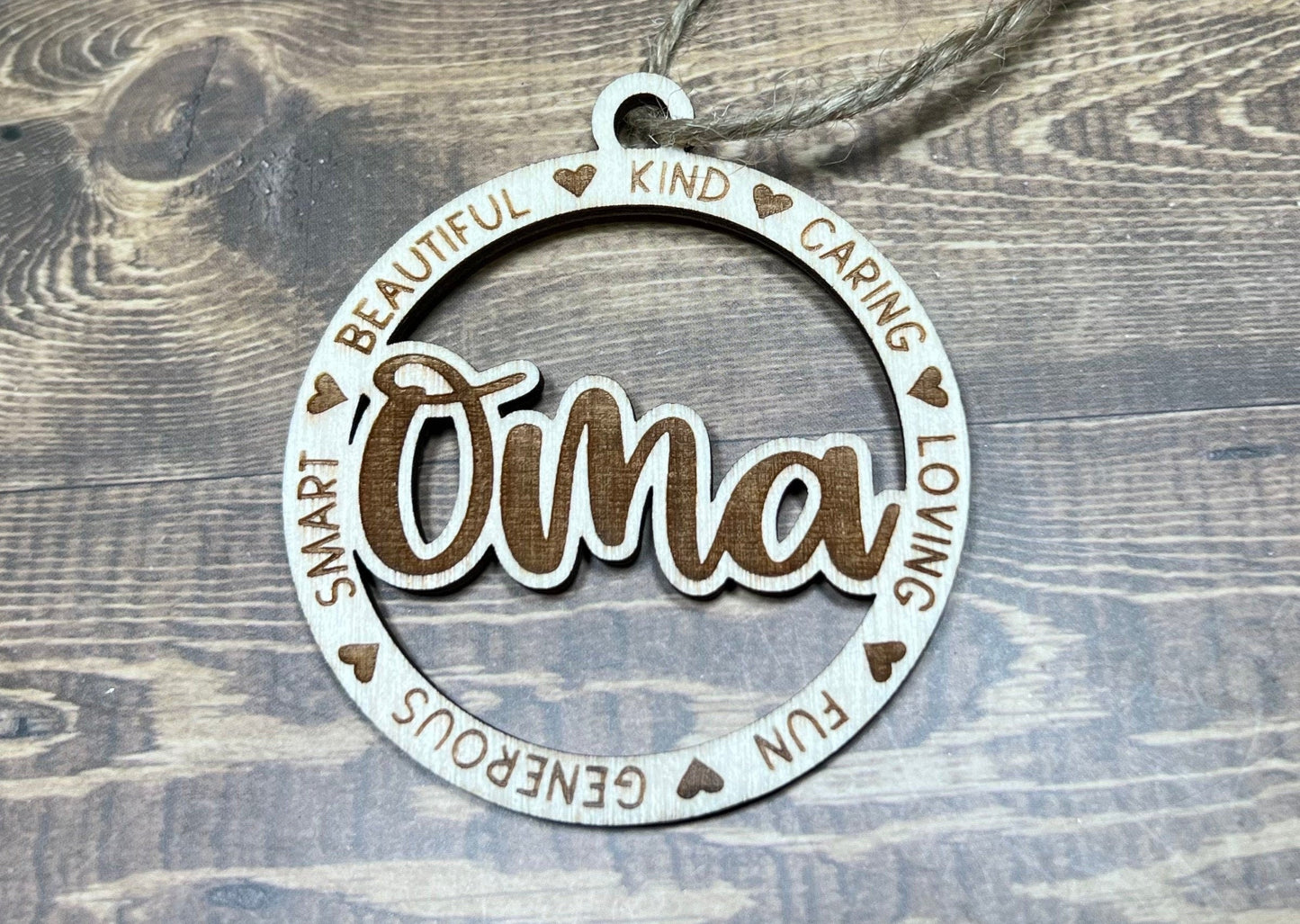 Oma Ornament,Personalized Ornament, Wooden Family Ornament,Laser Engraved Wood Ornament,Wooden Ornament