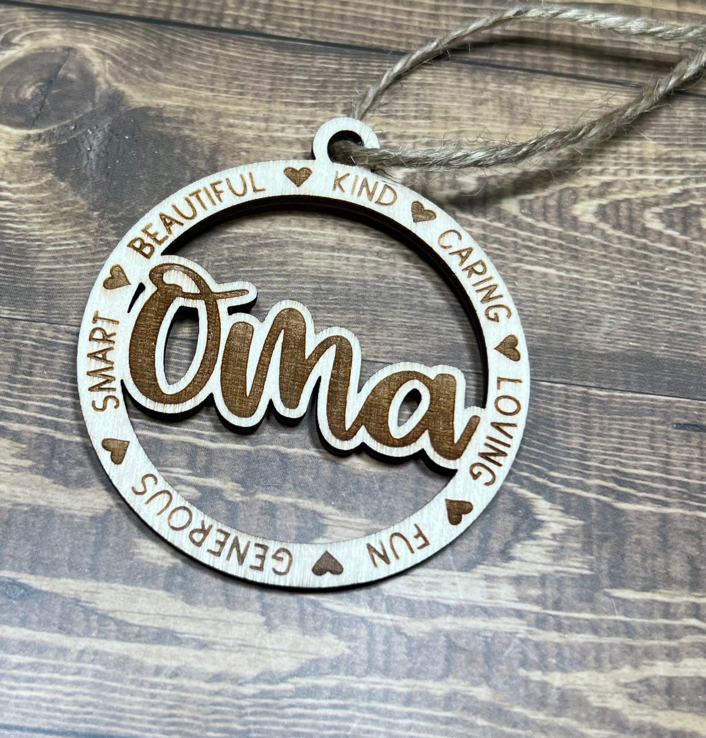 Oma Ornament,Personalized Ornament, Wooden Family Ornament,Laser Engraved Wood Ornament,Wooden Ornament