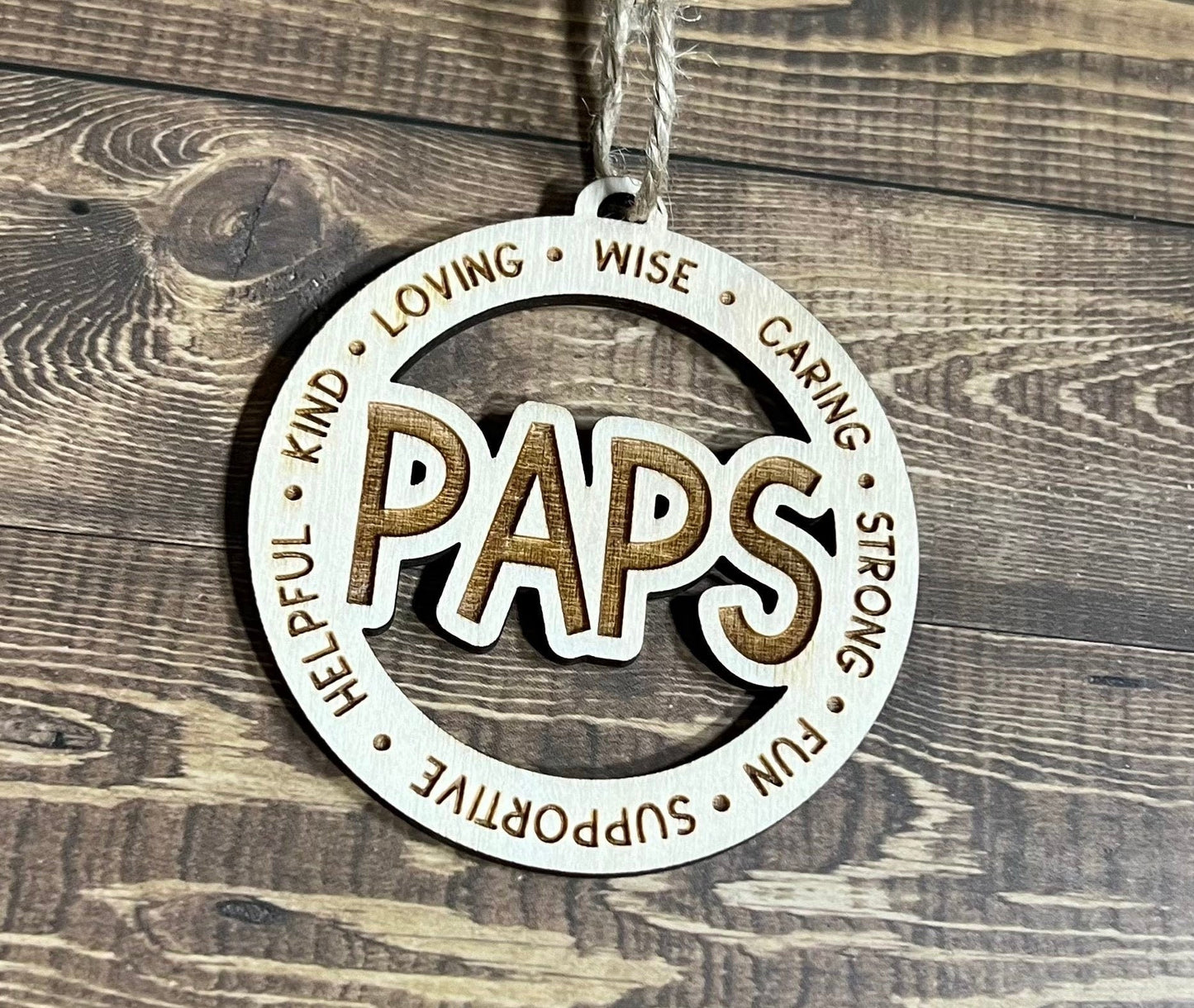 PAPS Ornaments, Personalized Ornament, Wooden Family Ornament , Laser Engraved Wood Ornament,Wooden Ornament