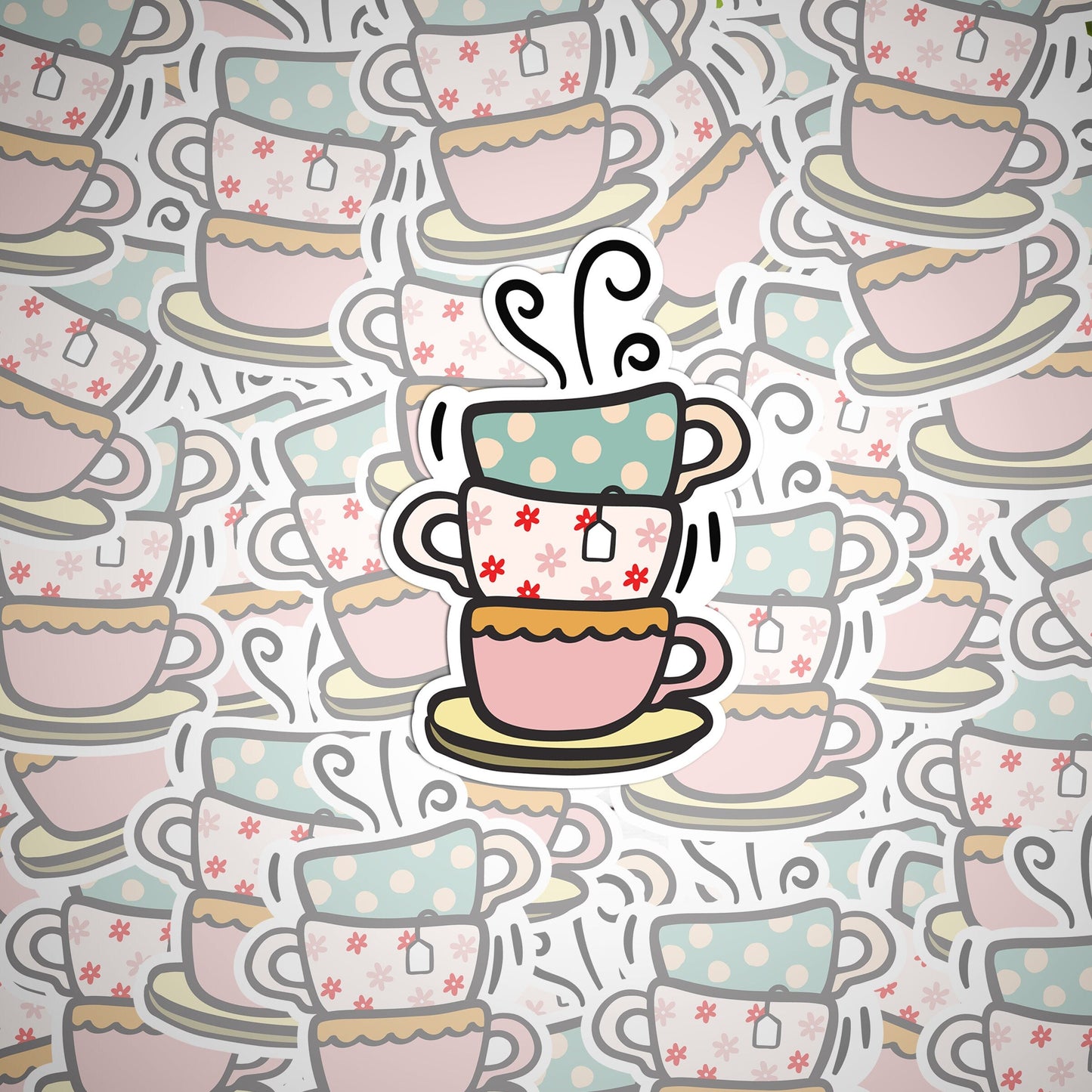 Tea Cup Sticker, Sticker,Vinyl sticker, laptop sticker