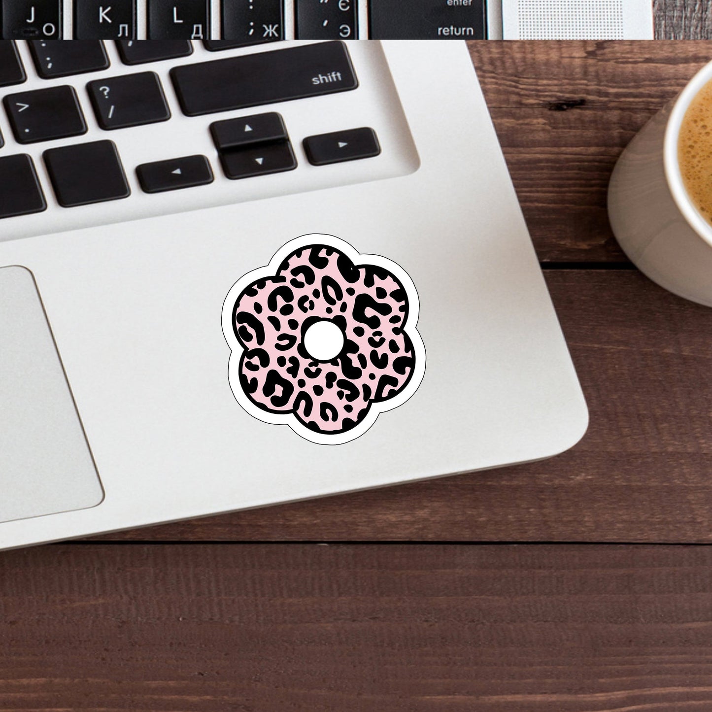 leopardflowerlightpink Sticker, Vinyl sticker, laptop sticker, Tablet sticker