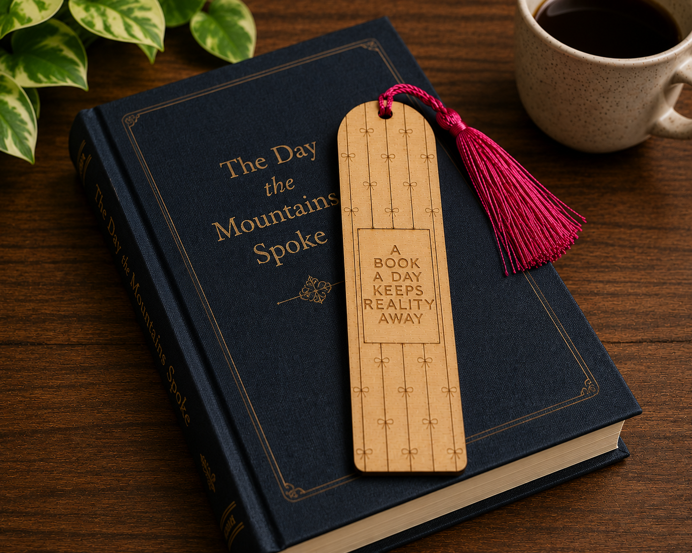 A Book a Day Keeps Reality Away Wooden Bookmark | Laser Engraved Reader Gift