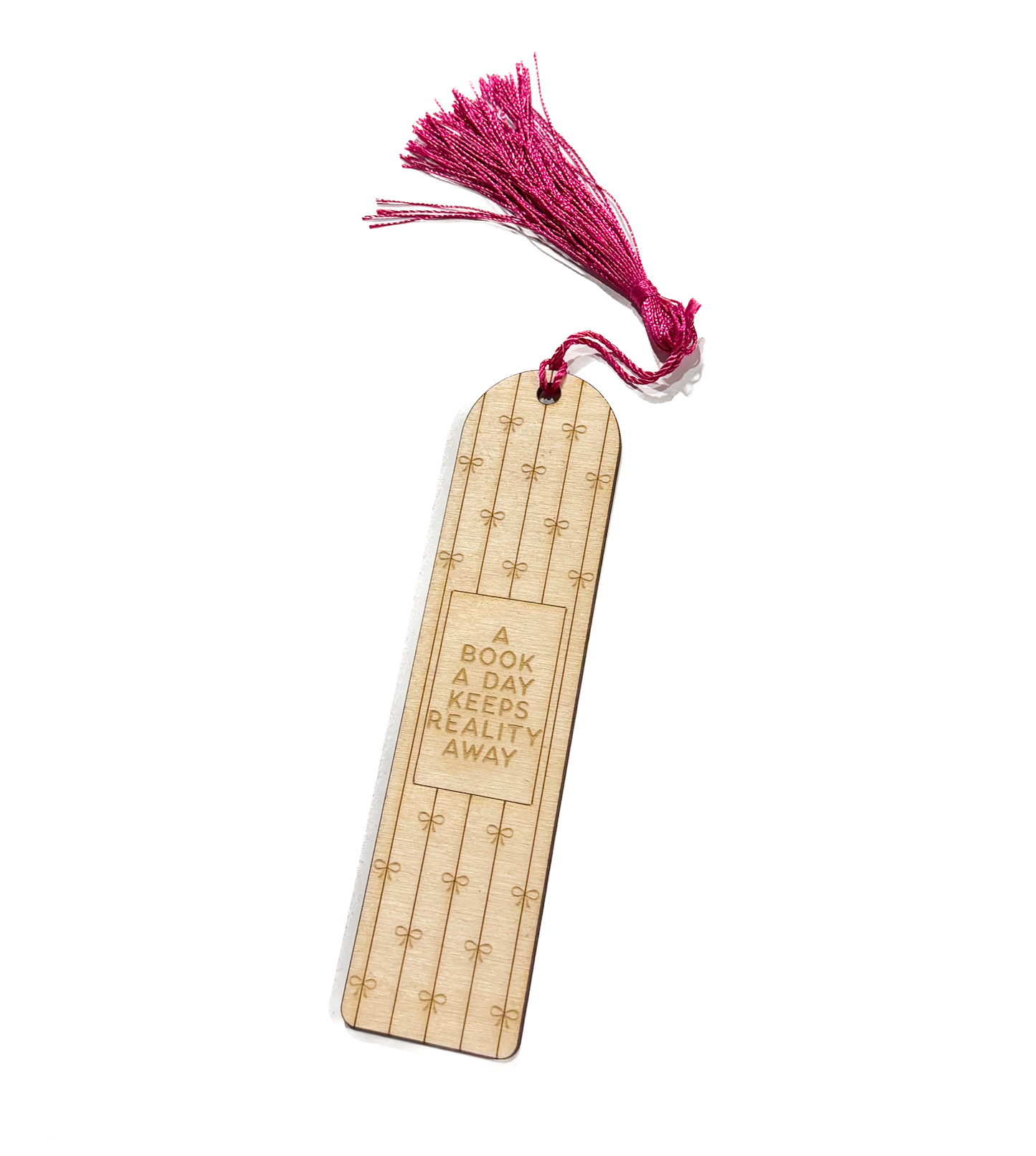 A Book a Day Keeps Reality Away Wooden Bookmark | Laser Engraved Reader Gift