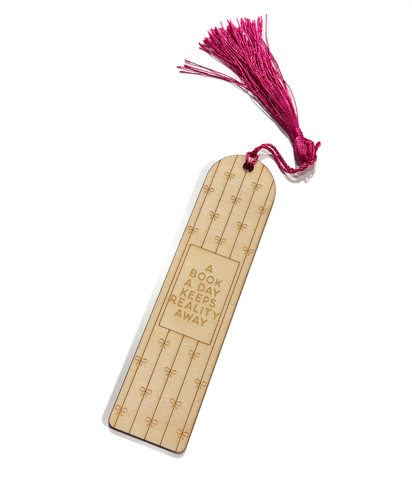 A Book a Day Keeps Reality Away Wooden Bookmark | Laser Engraved Reader Gift
