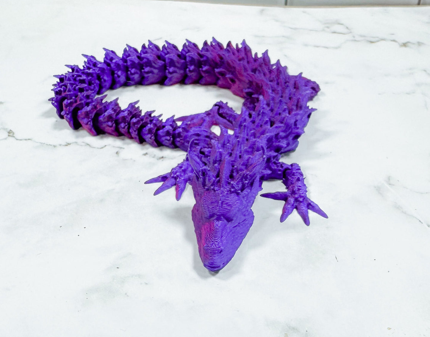 3D Printed Articulated Dragon in Purple Shimmer - Fantasy Art Sculpture