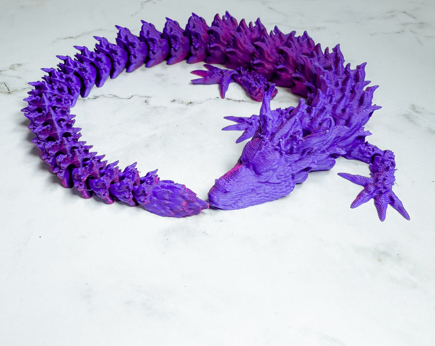 3D Printed Articulated Dragon in Purple Shimmer - Fantasy Art Sculpture
