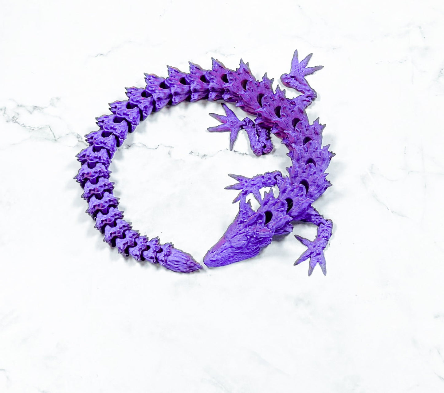 3D Printed Articulated Dragon in Purple Shimmer - Fantasy Art Sculpture