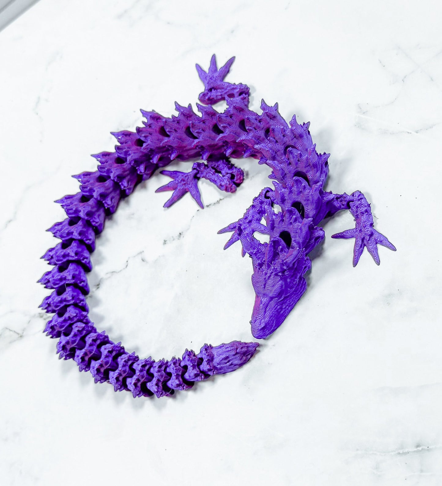 3D Printed Articulated Dragon in Purple Shimmer - Fantasy Art Sculpture