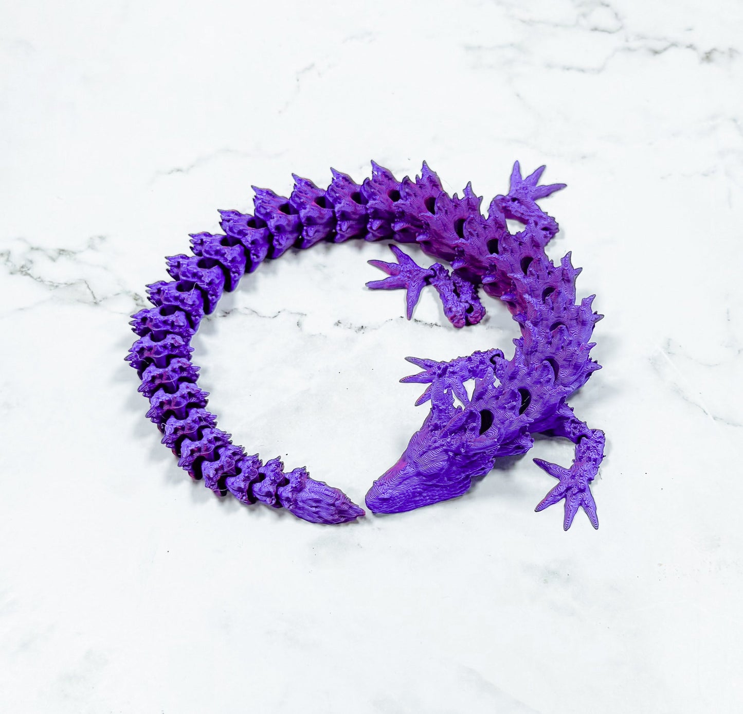 3D Printed Articulated Dragon in Purple Shimmer - Fantasy Art Sculpture